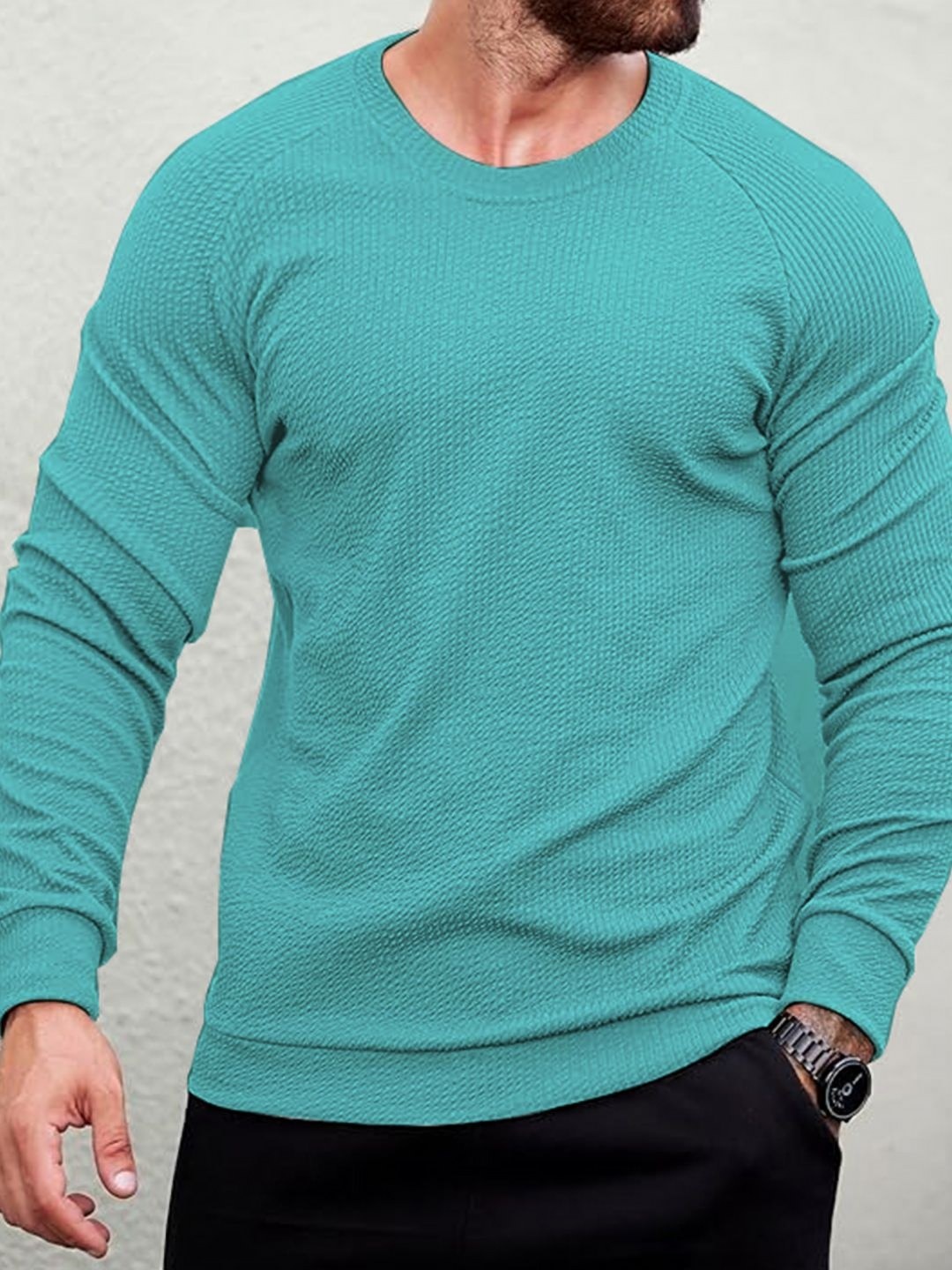 

madfrog Men Self Design Round NeckT-shirt, Green