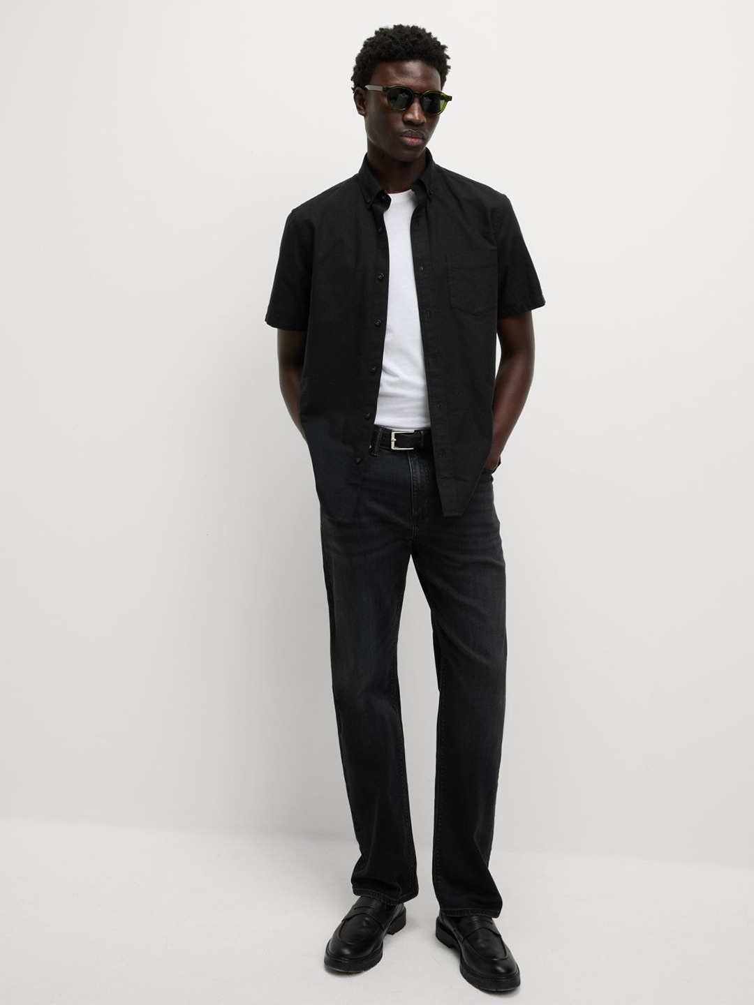 

Marks & Spencer Men Spread Collar Solid Cotton Casual Shirt, Black