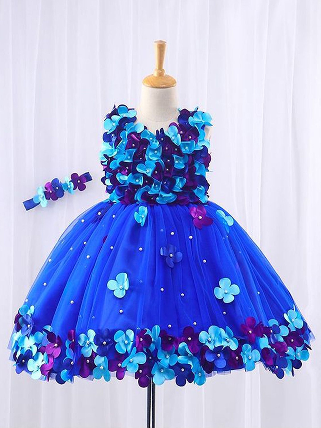 

Li & Li Boutique Girls Peacock Shade Flower Petal Frock, Blue