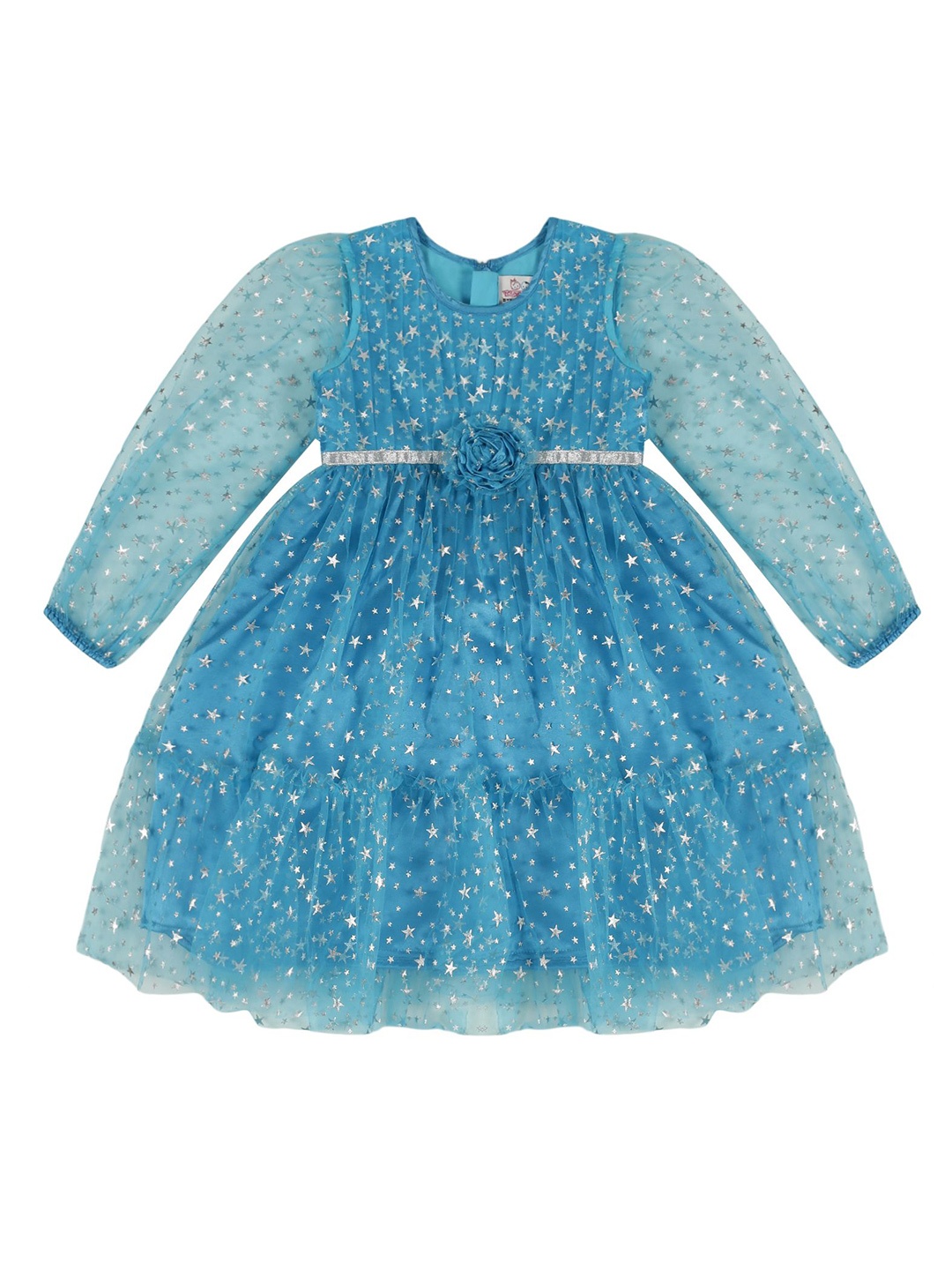 

YOUNG BIRDS Girls Printed Round Neck Fit & Flare Dress, Blue