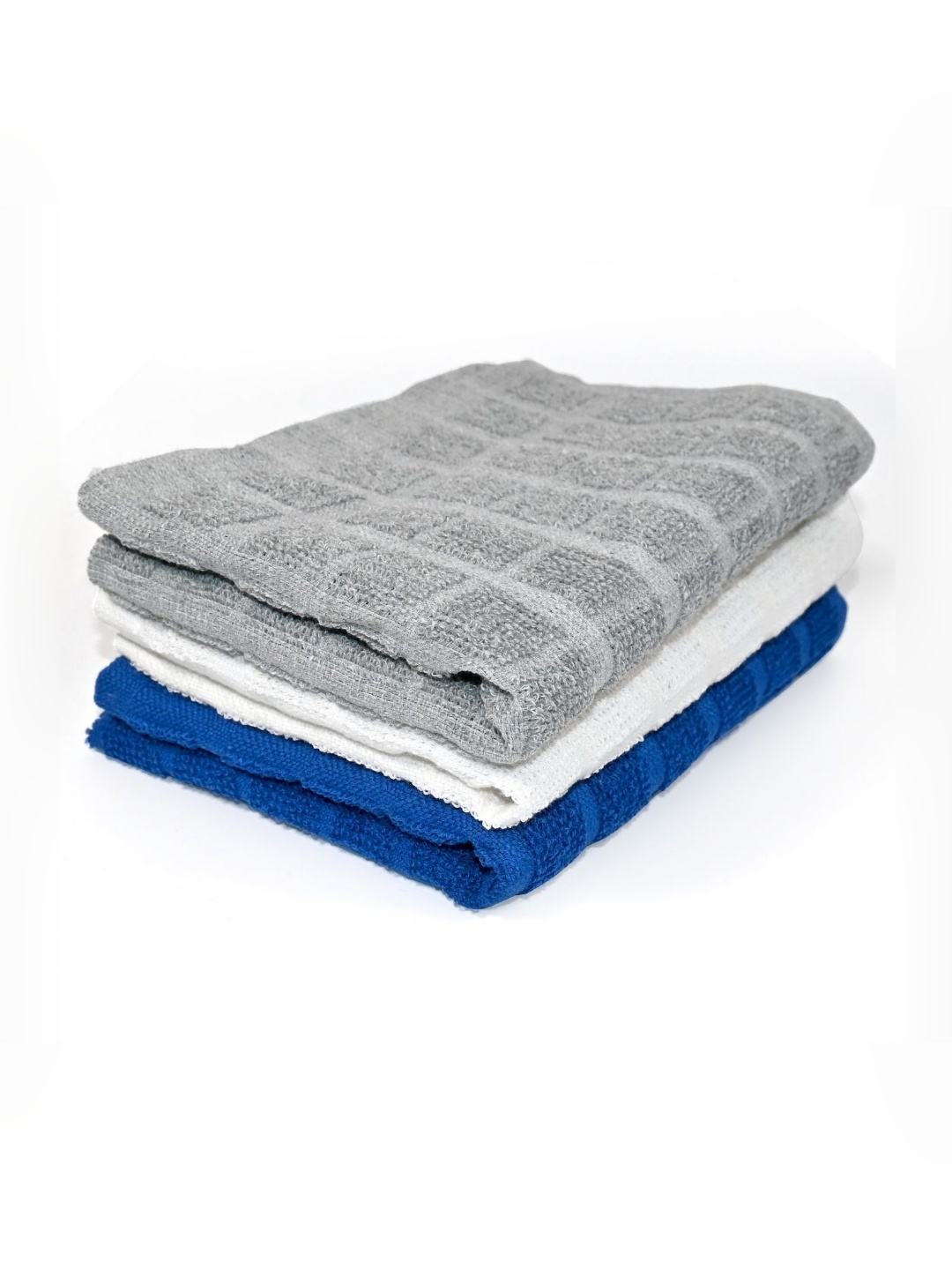 

PRAKARTIK Grey & White 3 Pieces Textured Pure Cotton Kitchen Towels