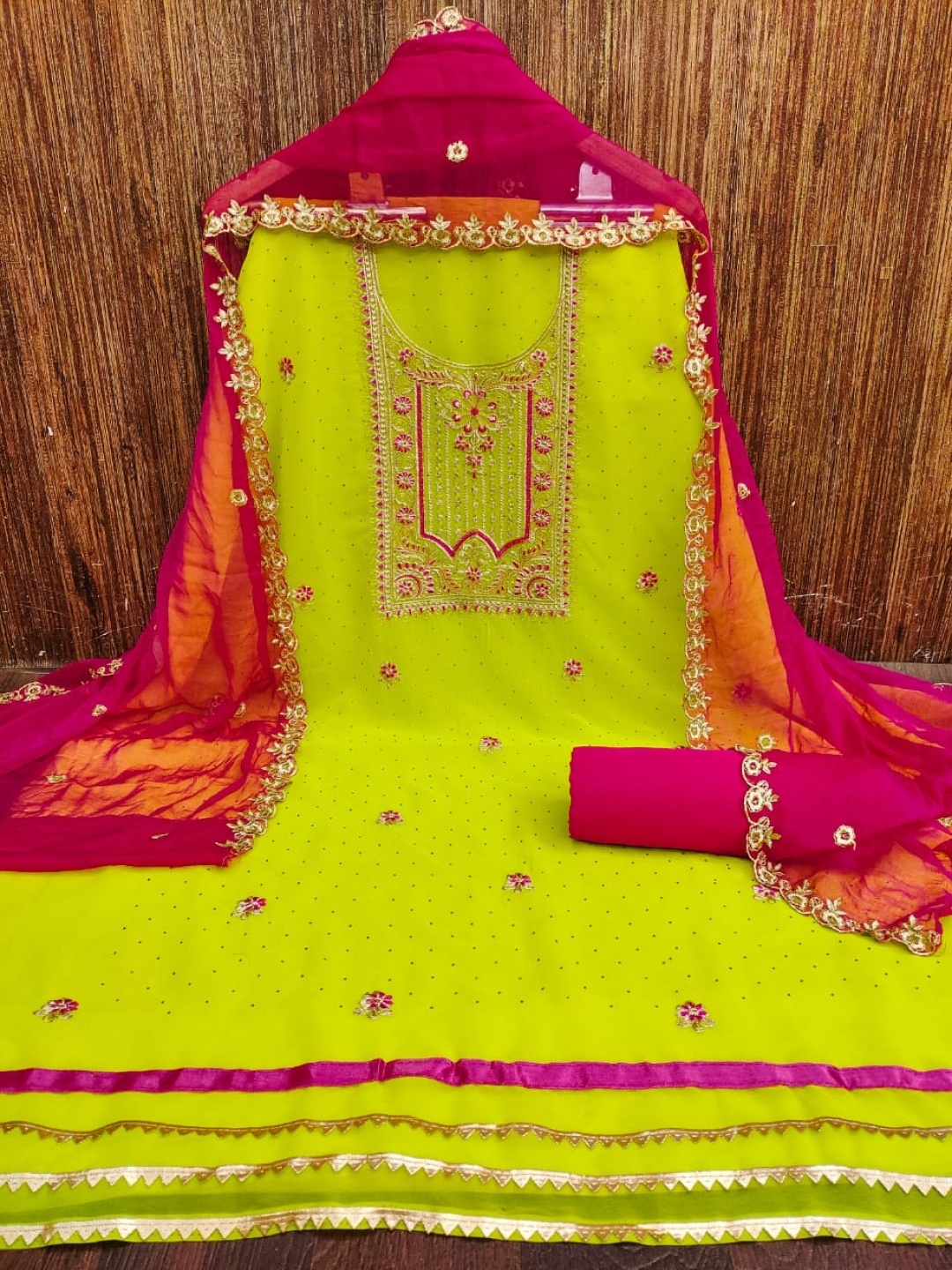 

TRYSTON Embroidered Unstitched Dress Material, Lime green