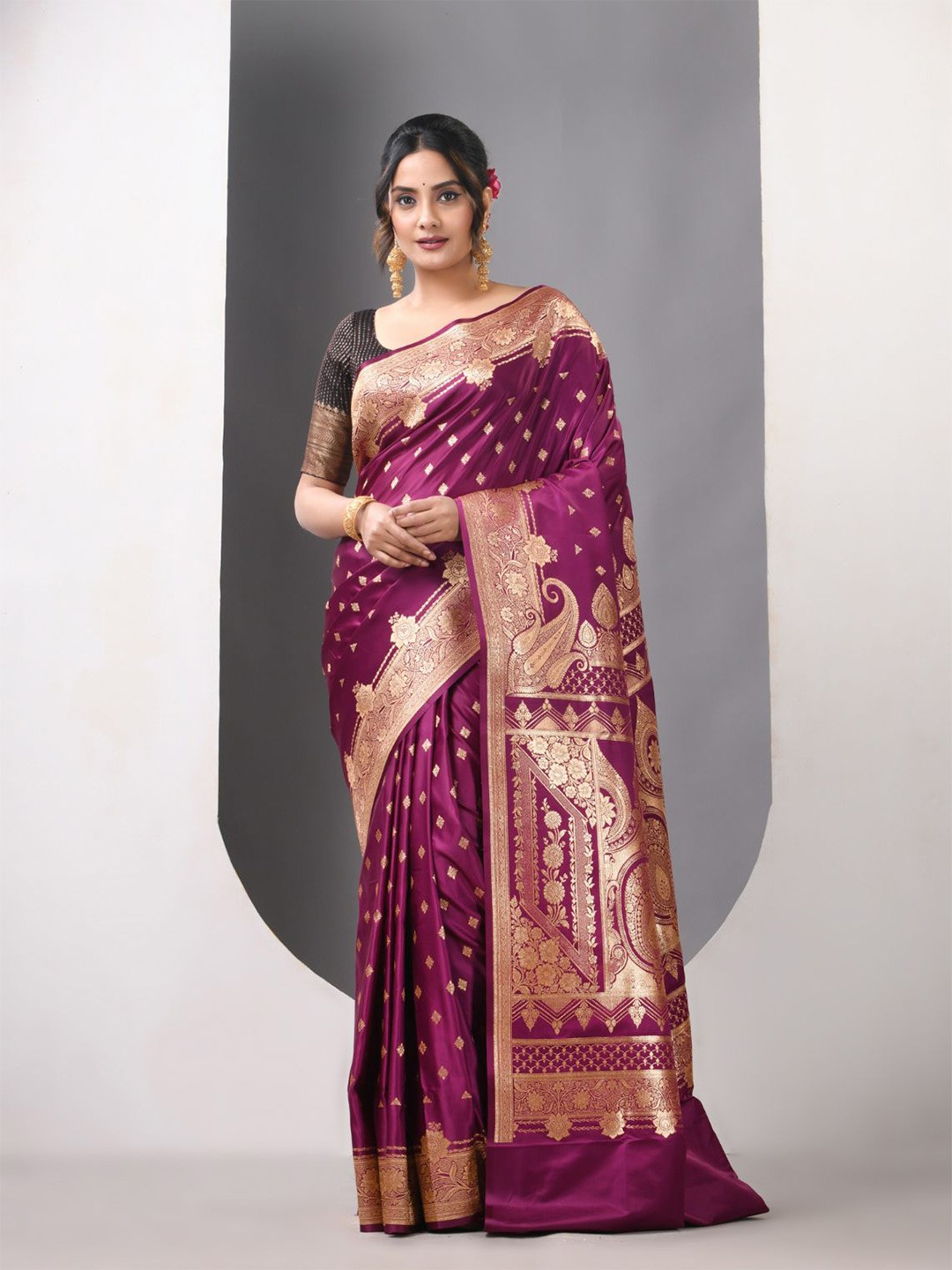 

Charukriti Woven Design Zari Pure Silk Banarasi Saree, Purple