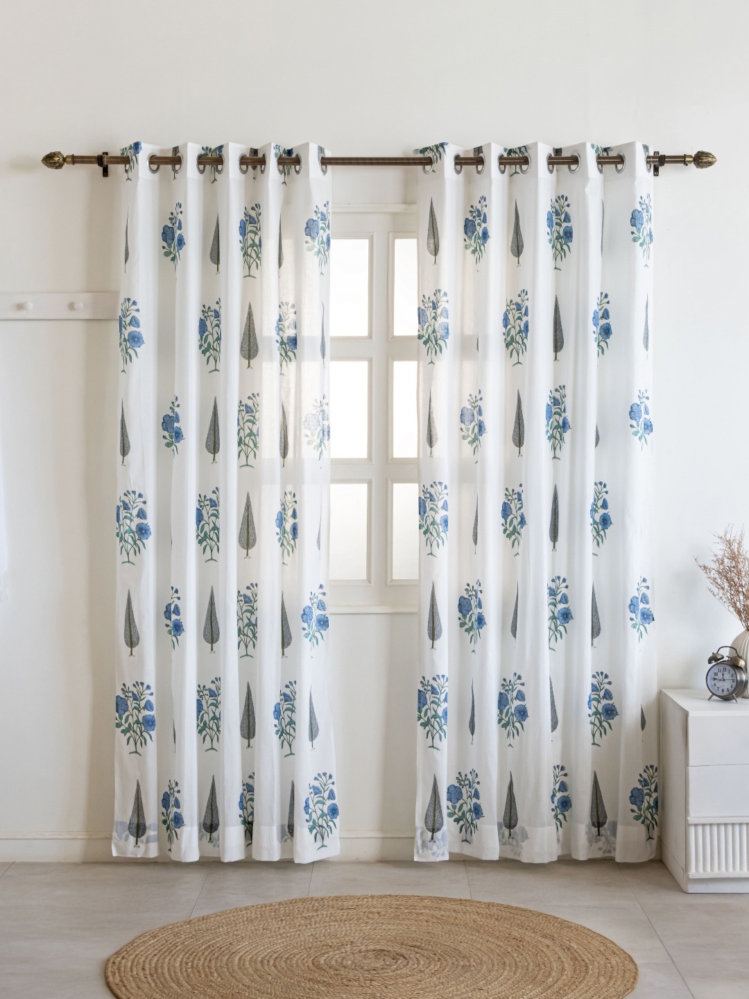 

Clasiko White & Blue Set of 2 Ethnic Motifs Sheer Window Curtain