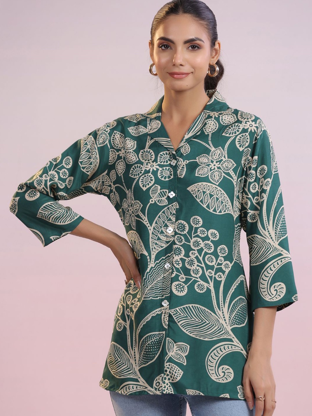 

Kaftanize Print Top, Green