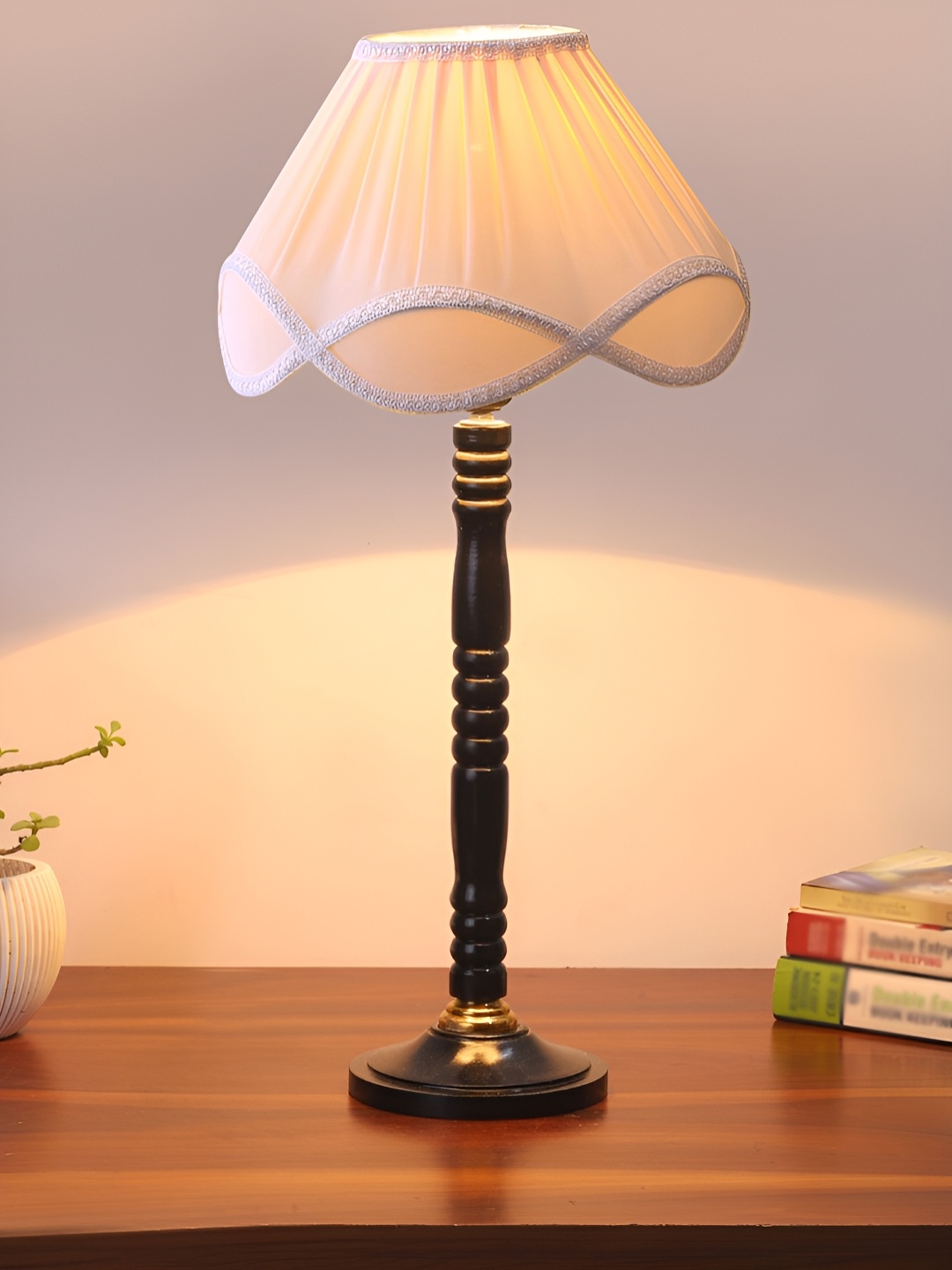 

Devansh Off White Wooden Frustum Shaped Table Lamp