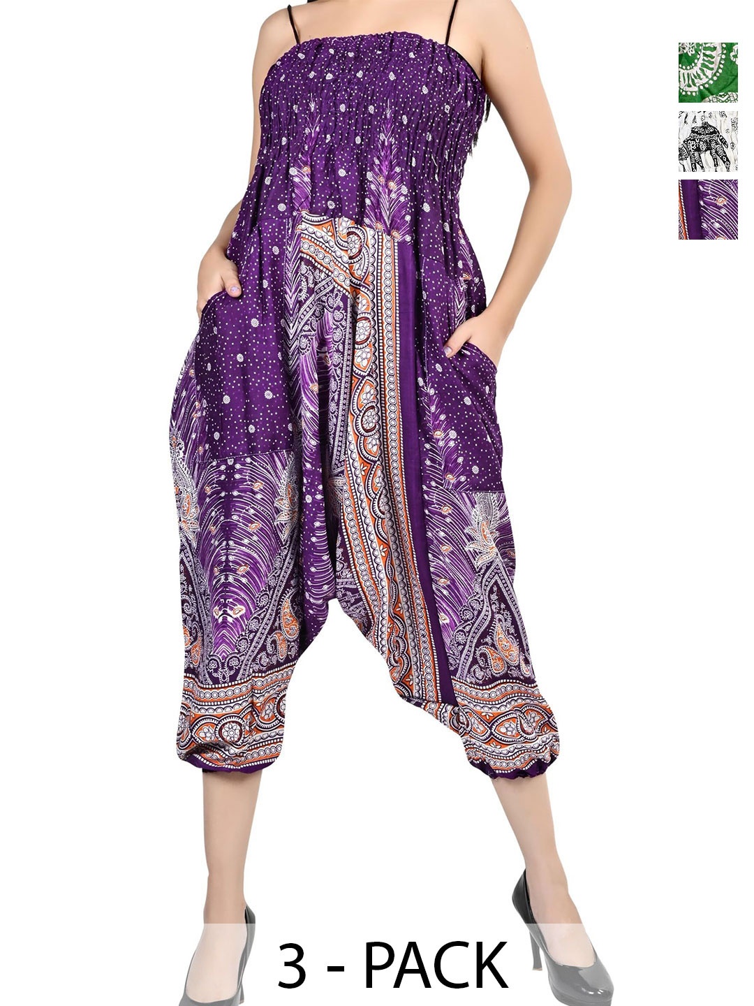 

NarNari Women Pack Of 3 Printed Mid-Rise Harem Pants, Purple