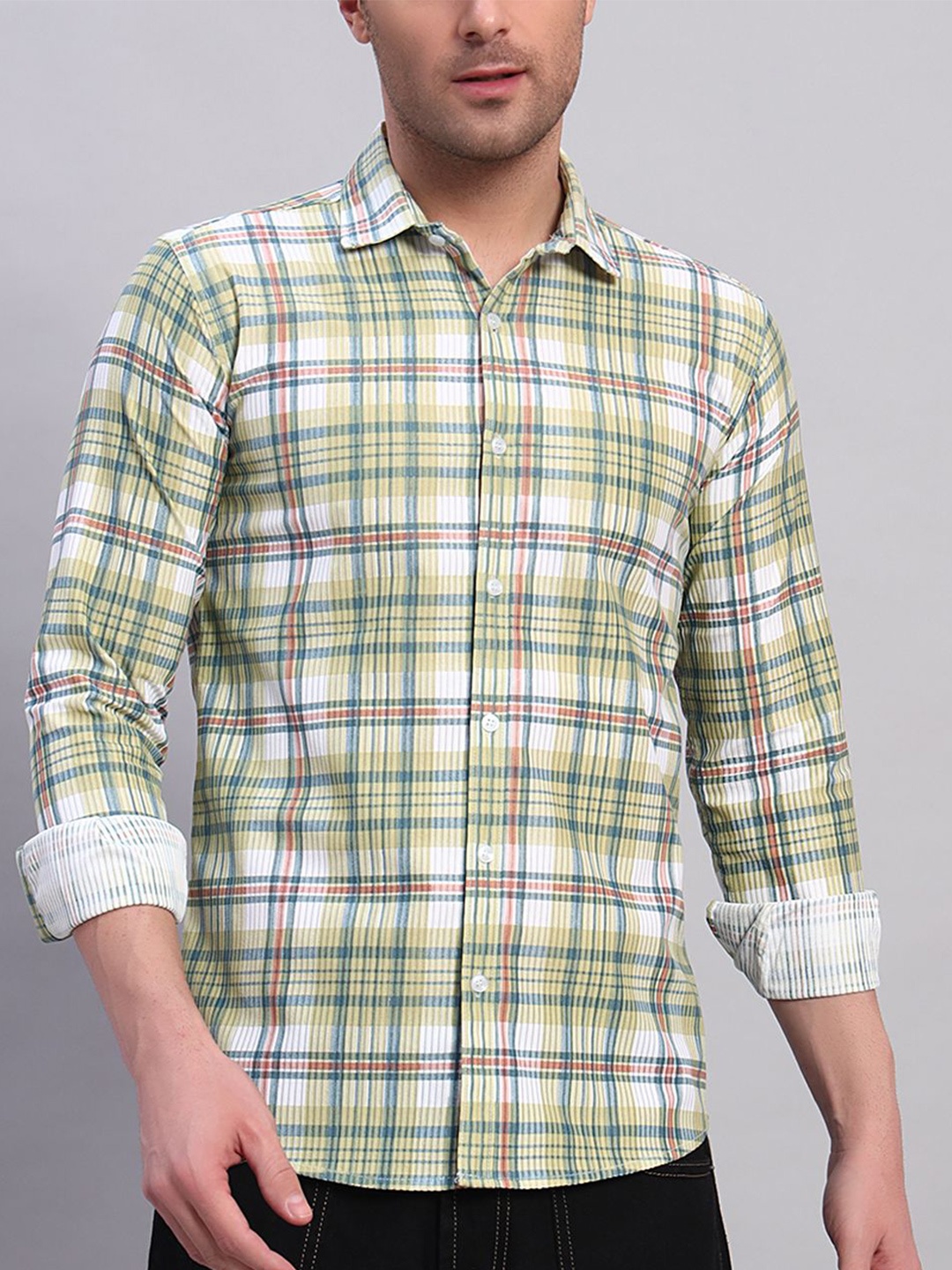 

YOUTH FIRST Men Premium Tartan Checks Opaque Checked Casual Shirt, Green