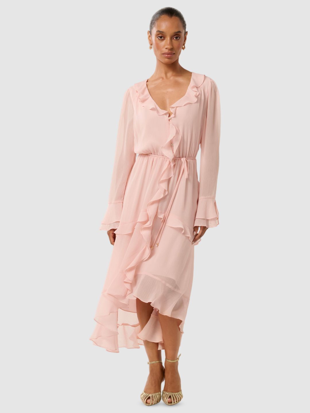 

Forever New Bishop Sleeve A-Line Midi Dress, Pink