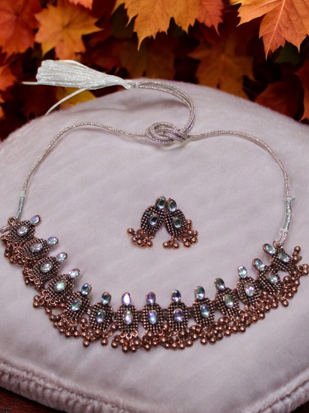 

Jolly Faces Stone Studded & Beaded Jewellery Set, Copper