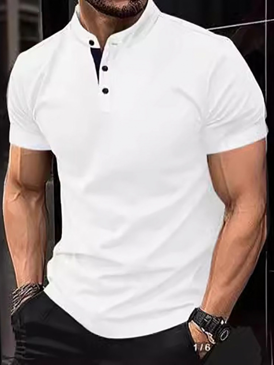 

StyleCast x Revolte Men Polo Collar Raw Edge T-shirt, White