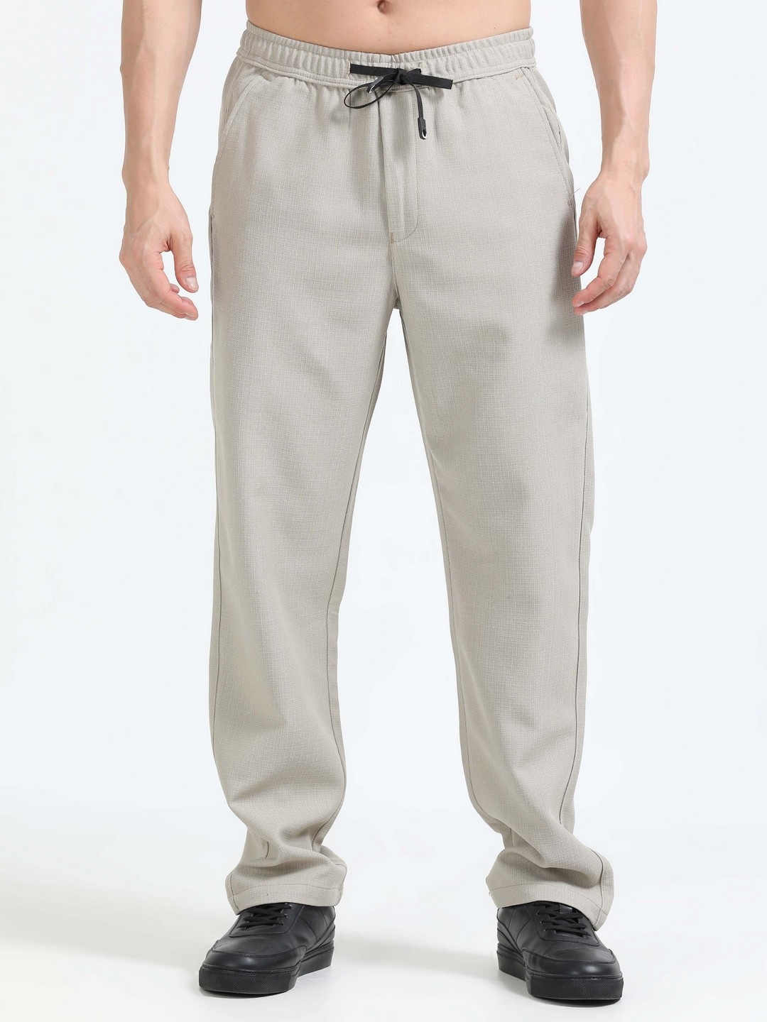 

NEVER NEUD Solid Mid-Rise Men Relaxed Trousers, Beige