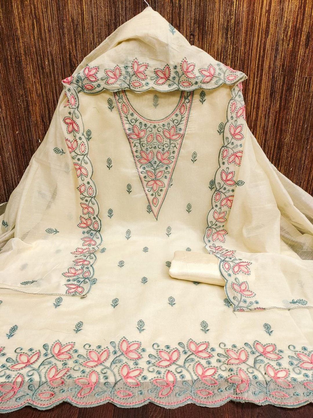

VAAZI CREATOR Embroidered Unstitched Dress Material, Cream