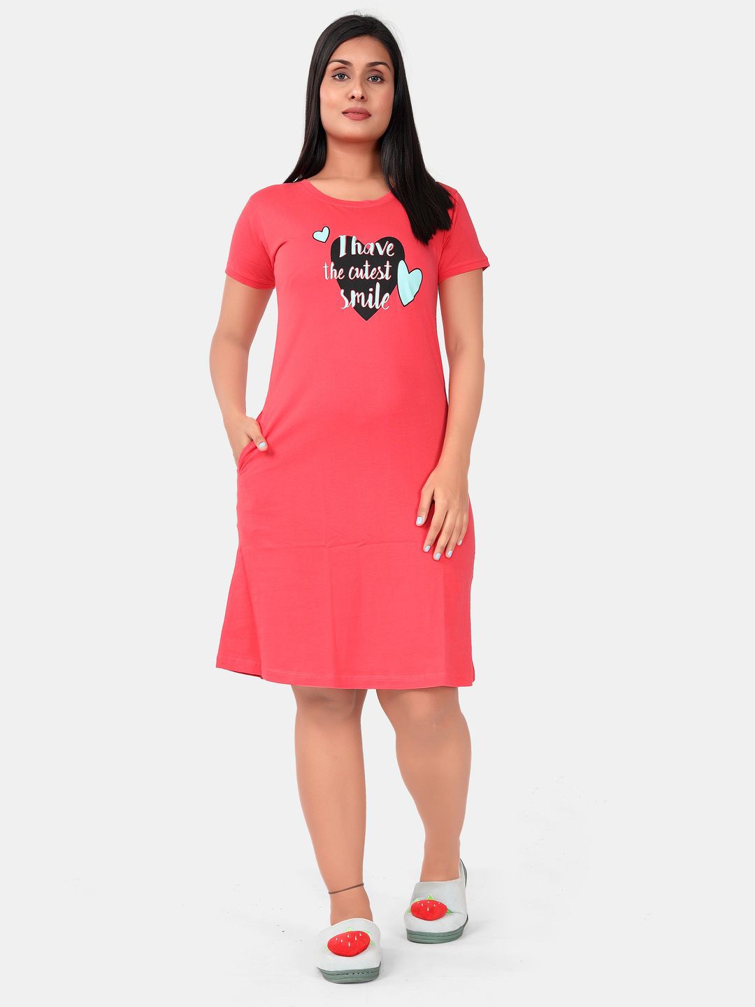 

SWEET MOON Typography Printed Midi Nightdress, Red
