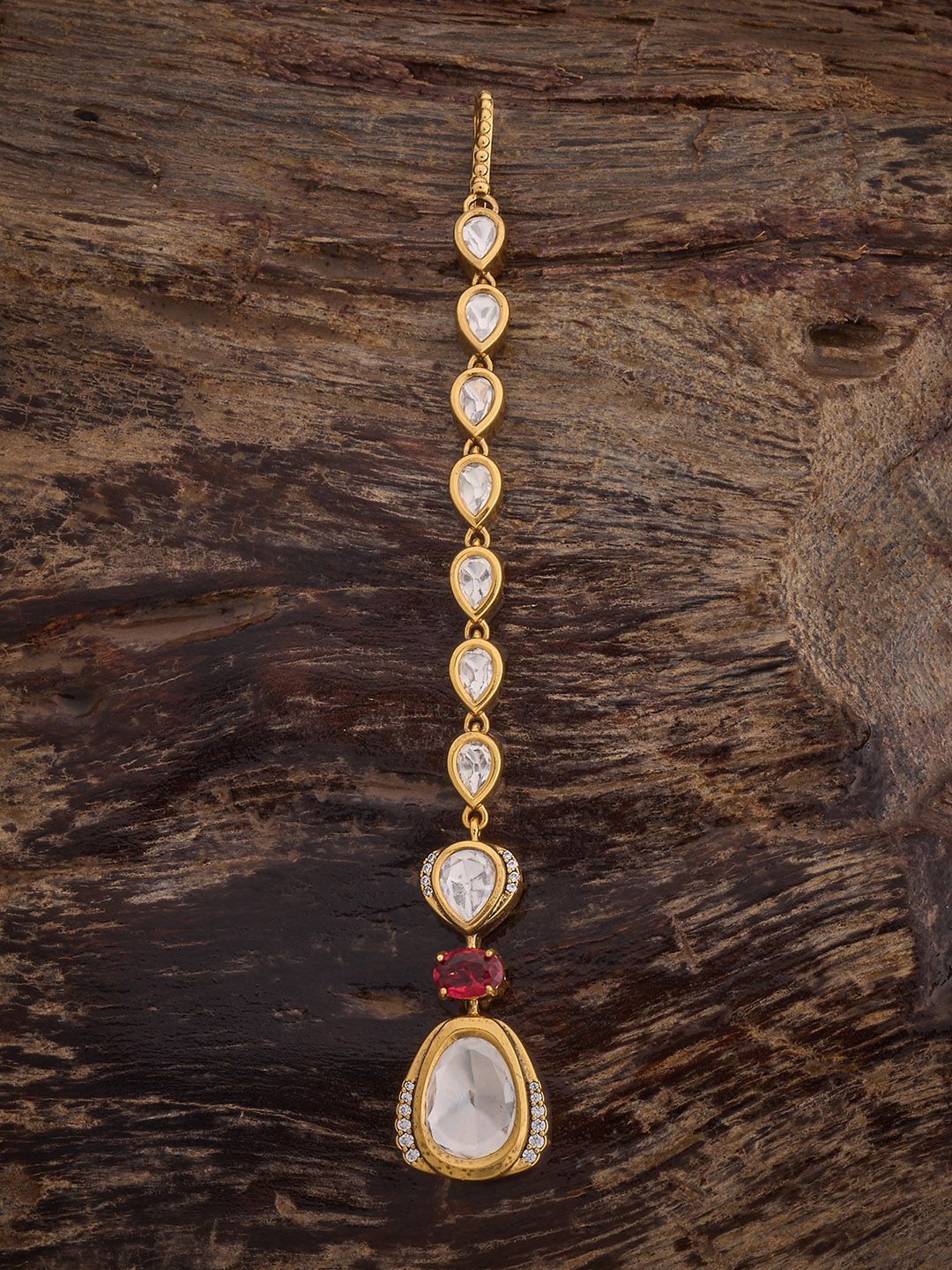 

Kushal's Fashion Jewellery Ruby Victorian-Plated Kundan Studded Maang Tikka, Gold
