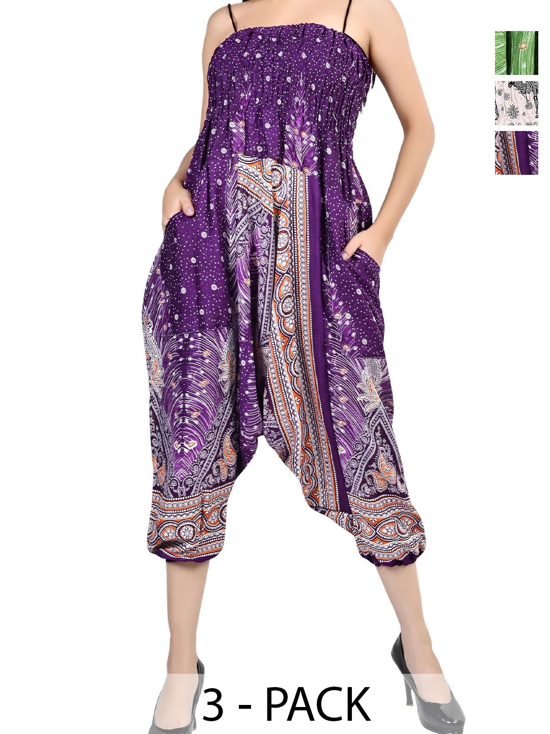 

NarNari Pack Of 3 Printed Harem Pants, Purple