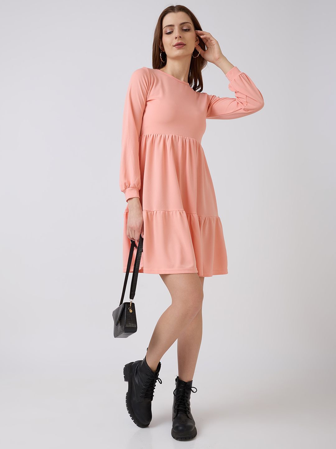 

SZN Puff Sleeve Fit & Flare Dress, Peach