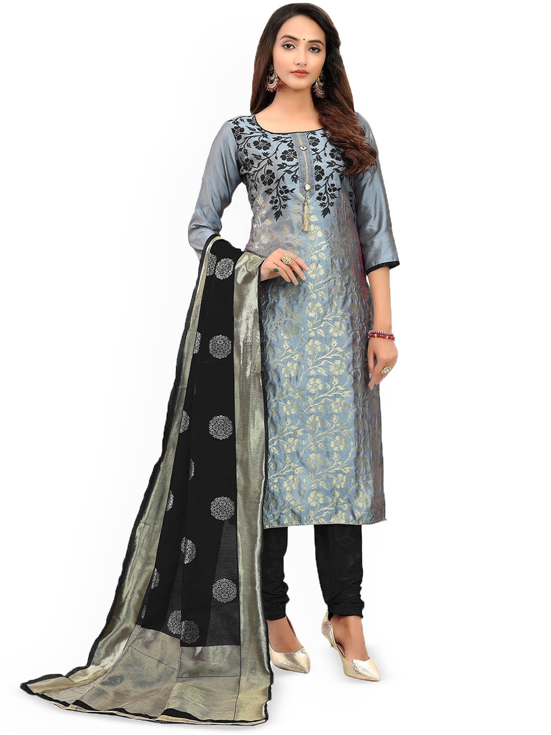 

HERE&NOW Embellished Unstitched Dress Material, Grey