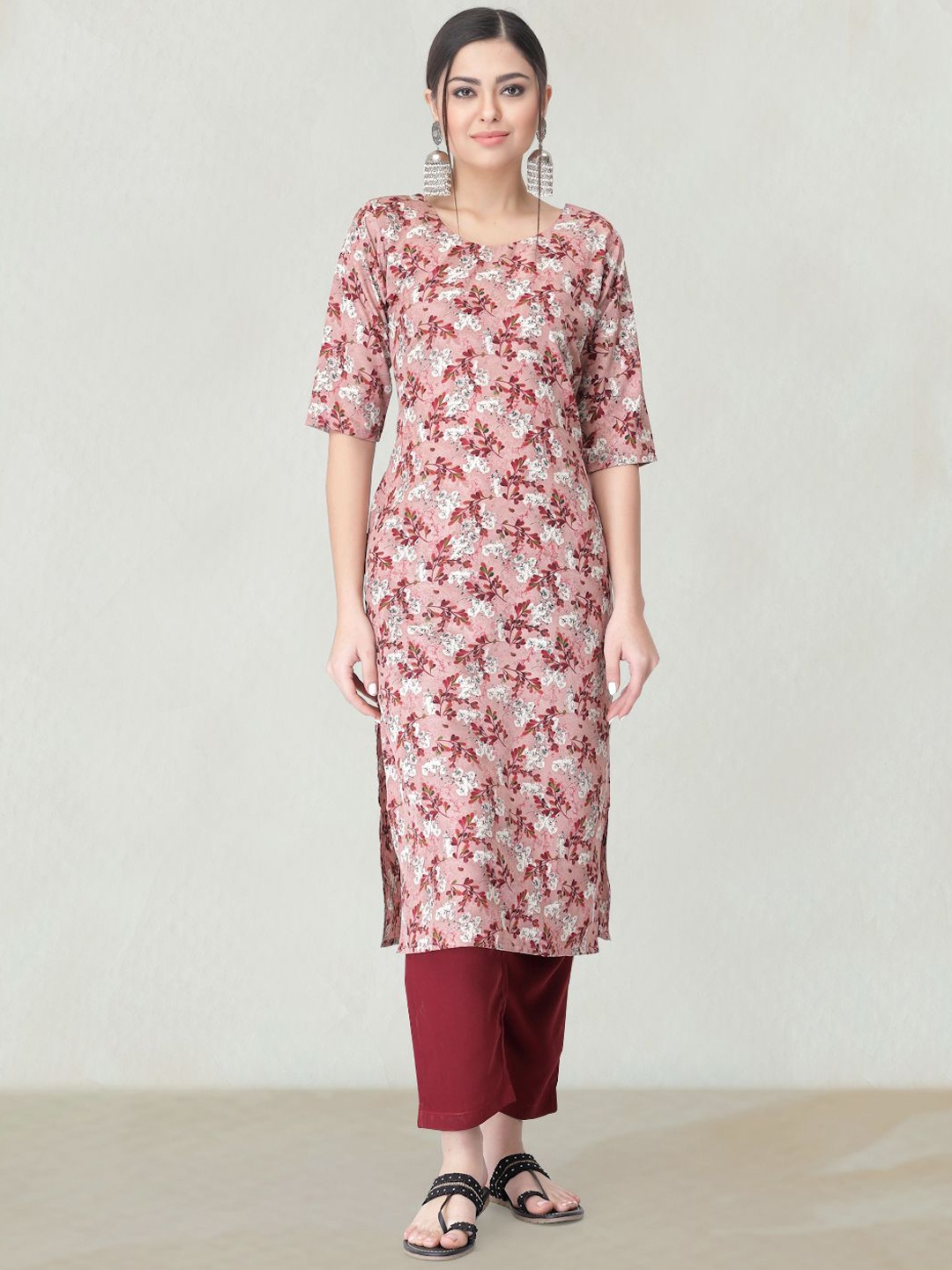 

Moda Rapido Floral Printed Round Neck Straight Kurta, Pink