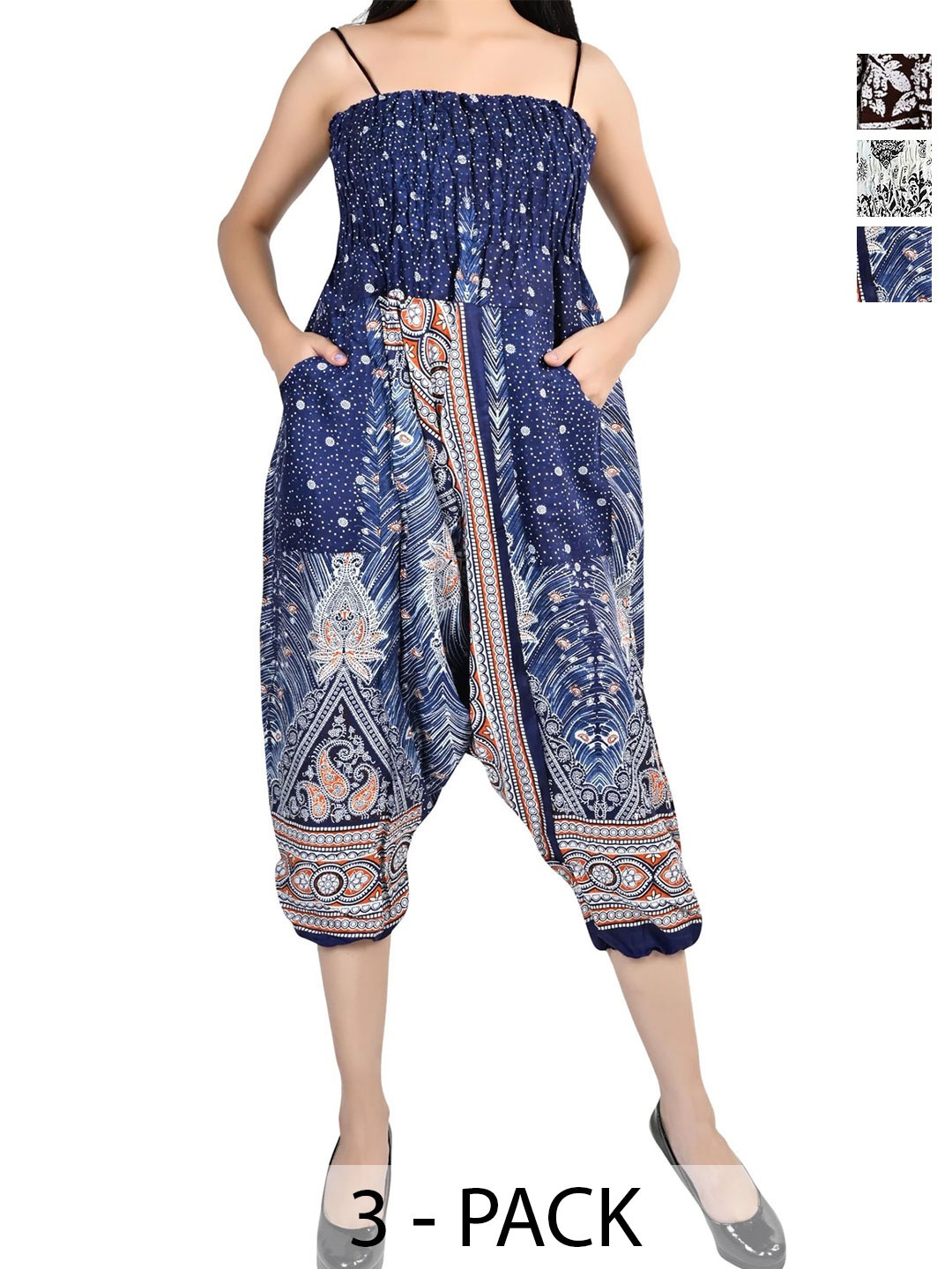 

NarNari Women Pack Of 3 Printed Harem Pants, Blue