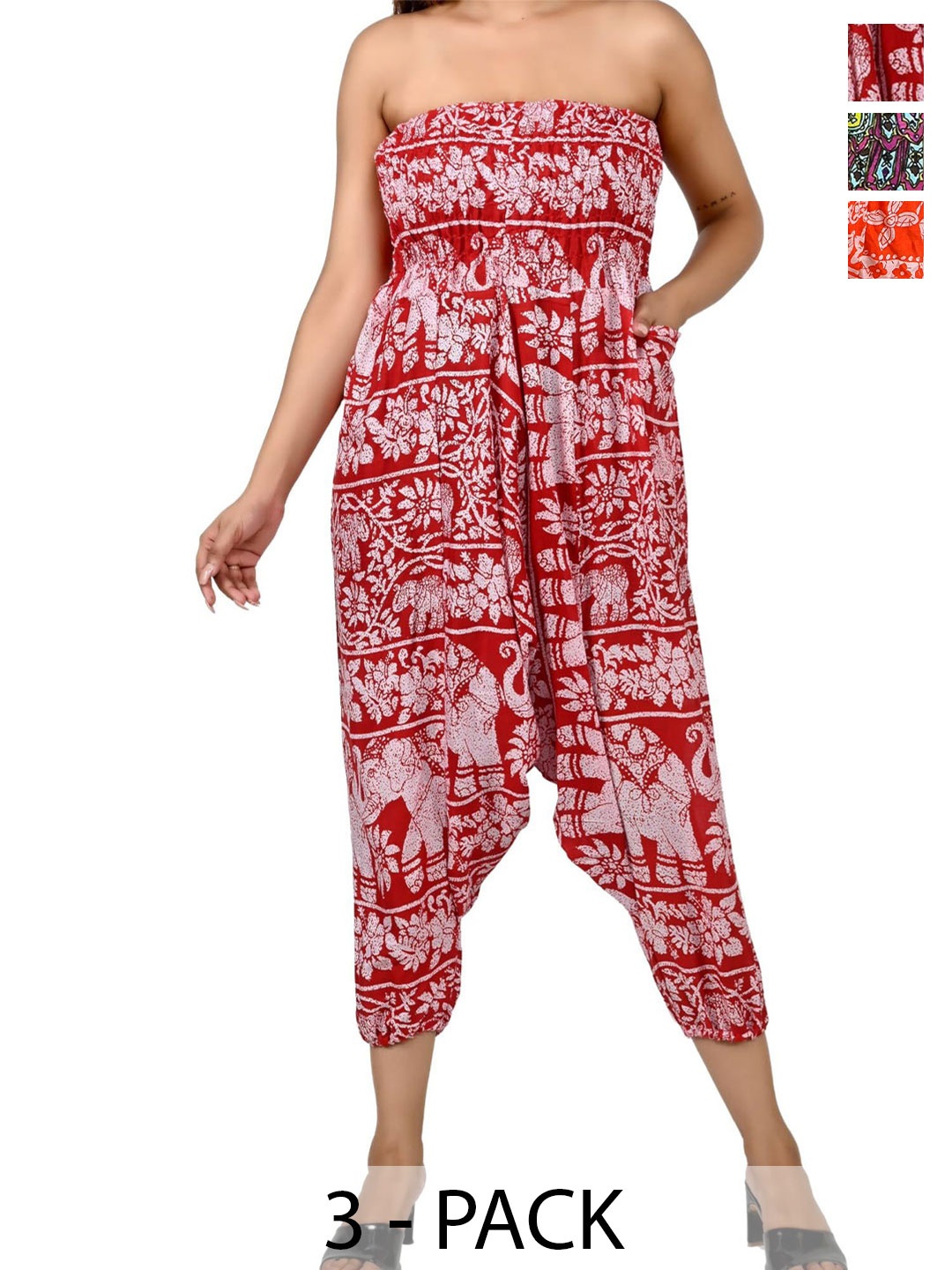 

NarNari Pack Of 3 Printed Loose-Fit Harem Pants, Maroon