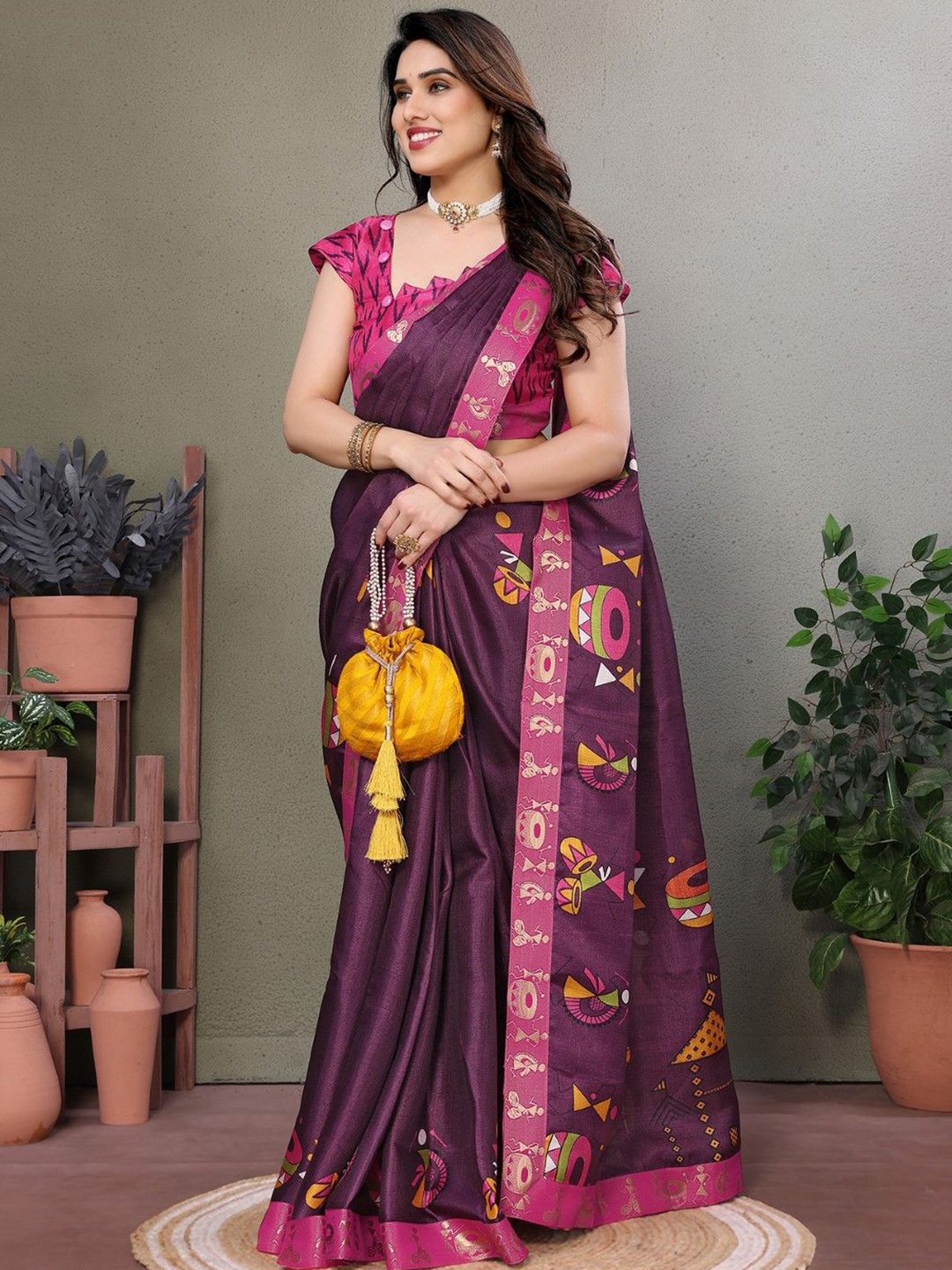 

KALINI Ethnic Motifs Art Silk Saree, Purple