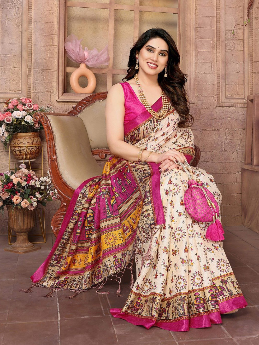 

KALINI Ethnic Motifs Art Silk Saree, Pink