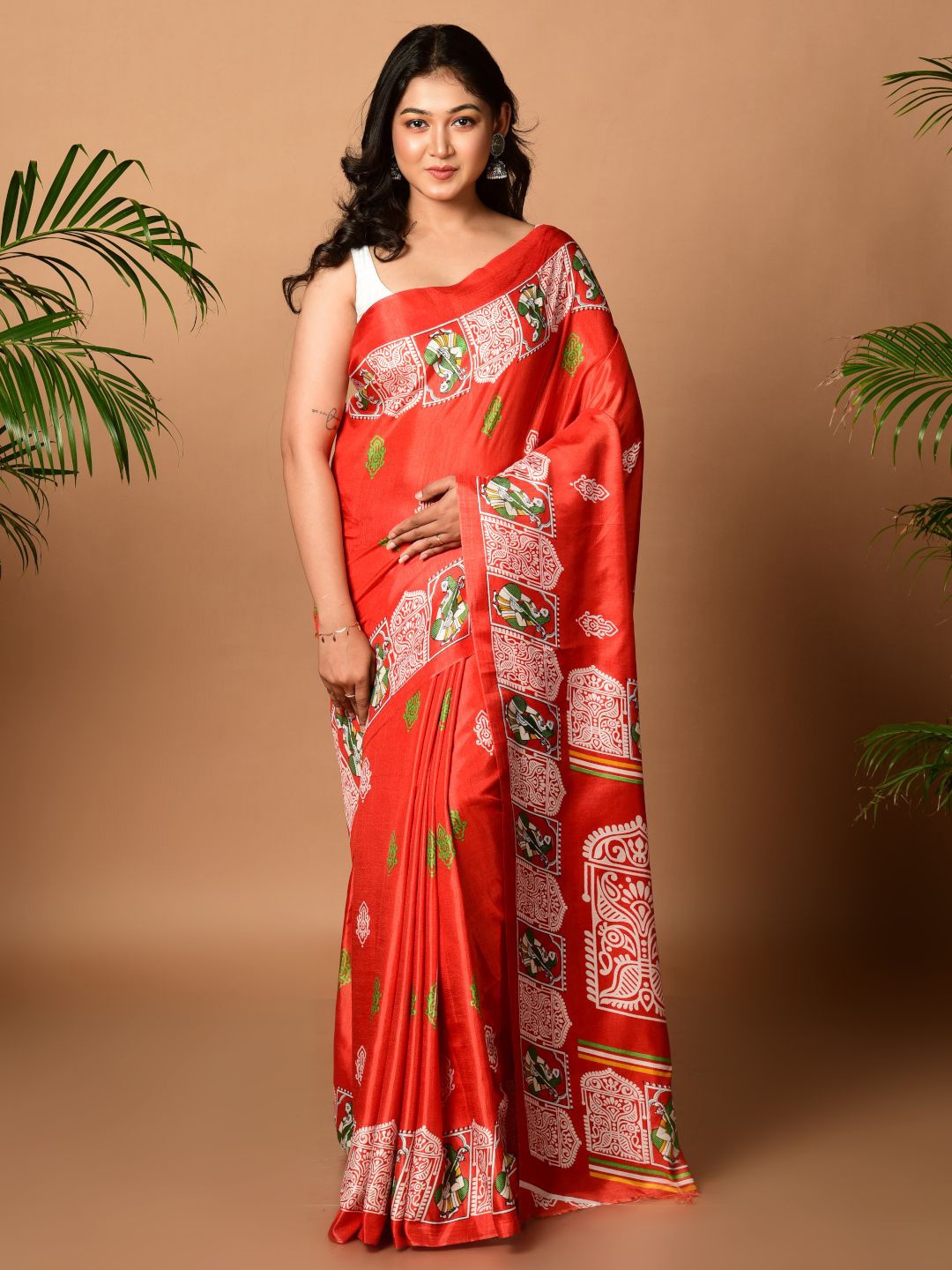 

HOUSE OF ARLI Kalamkari Pure Silk Saree, Red