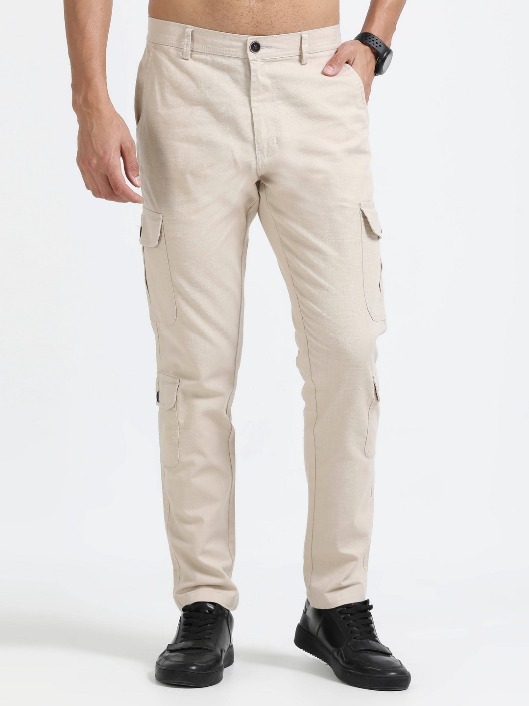 

NEVER NEUD Men Relaxed Cargos Trousers, Beige