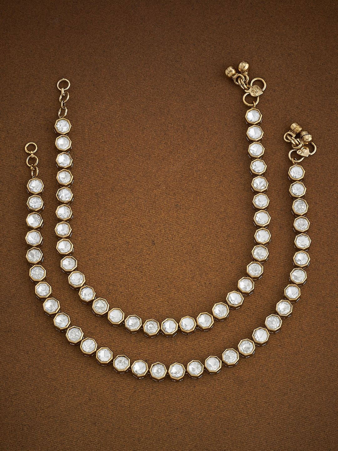 

Kushal's Fashion Jewellery White Victorian-Plated Kundan Anklet, Gold
