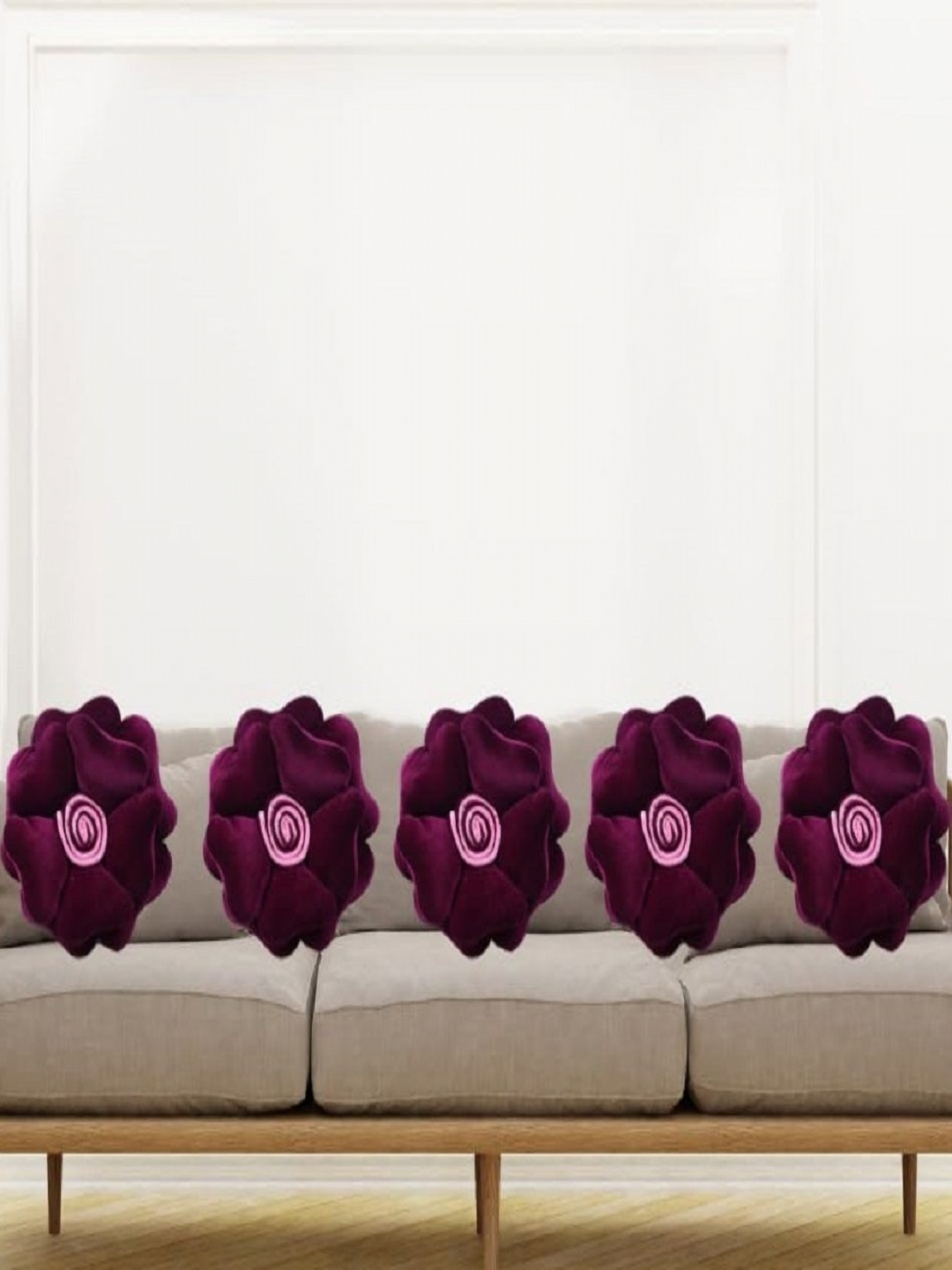 

Myntra Elegant Homes Burgundy 5 Pieces Floral Shape Cushions