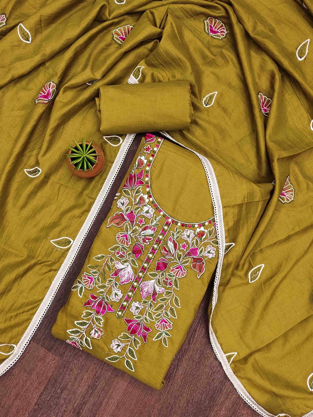 

KALINI Embroidered Unstitched Dress Material, Mustard