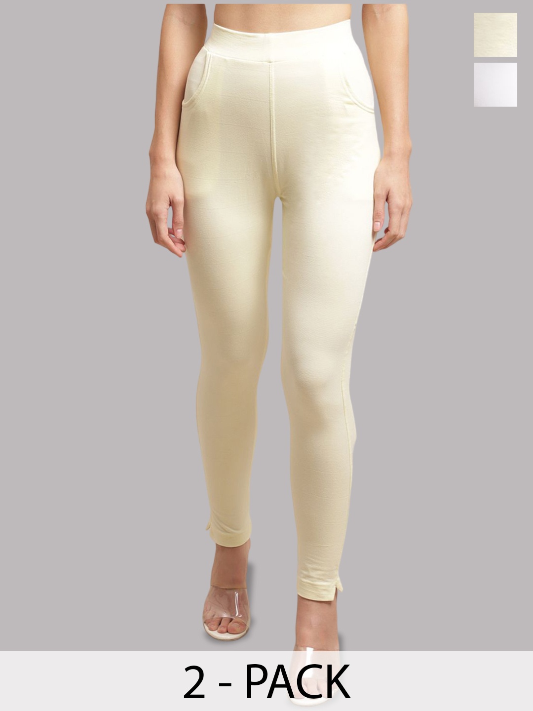 

Valles365 by S.C. Pack Of 2 Cotton Ankle-Length Leggings, White
