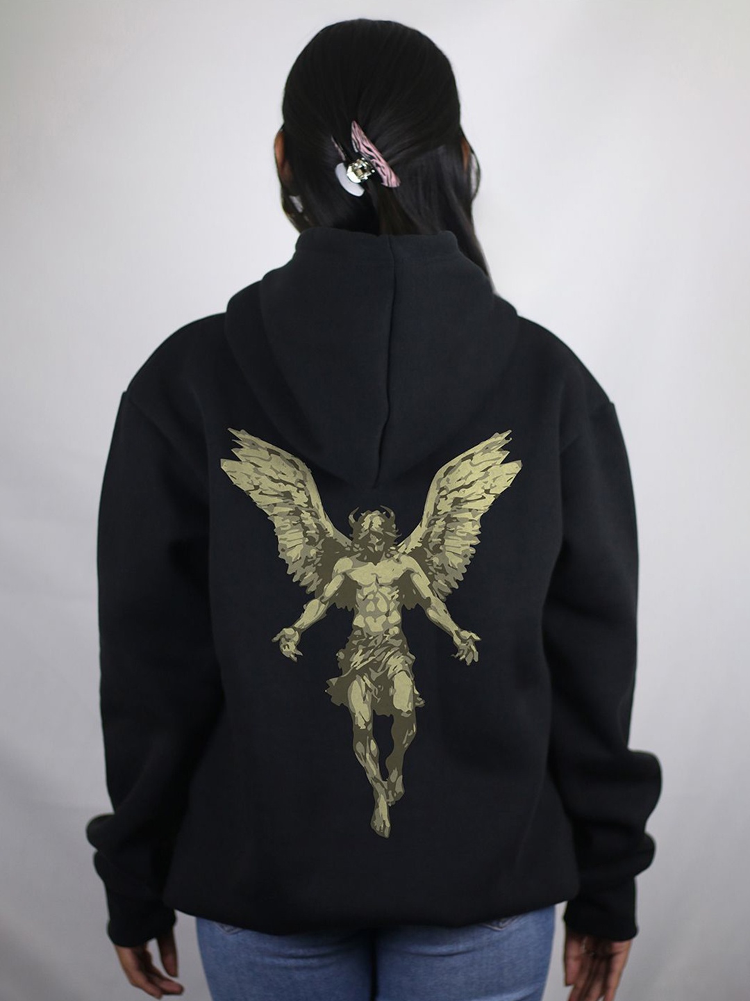 

EKSDEE Women Printed Hooded Sweatshirt, Black