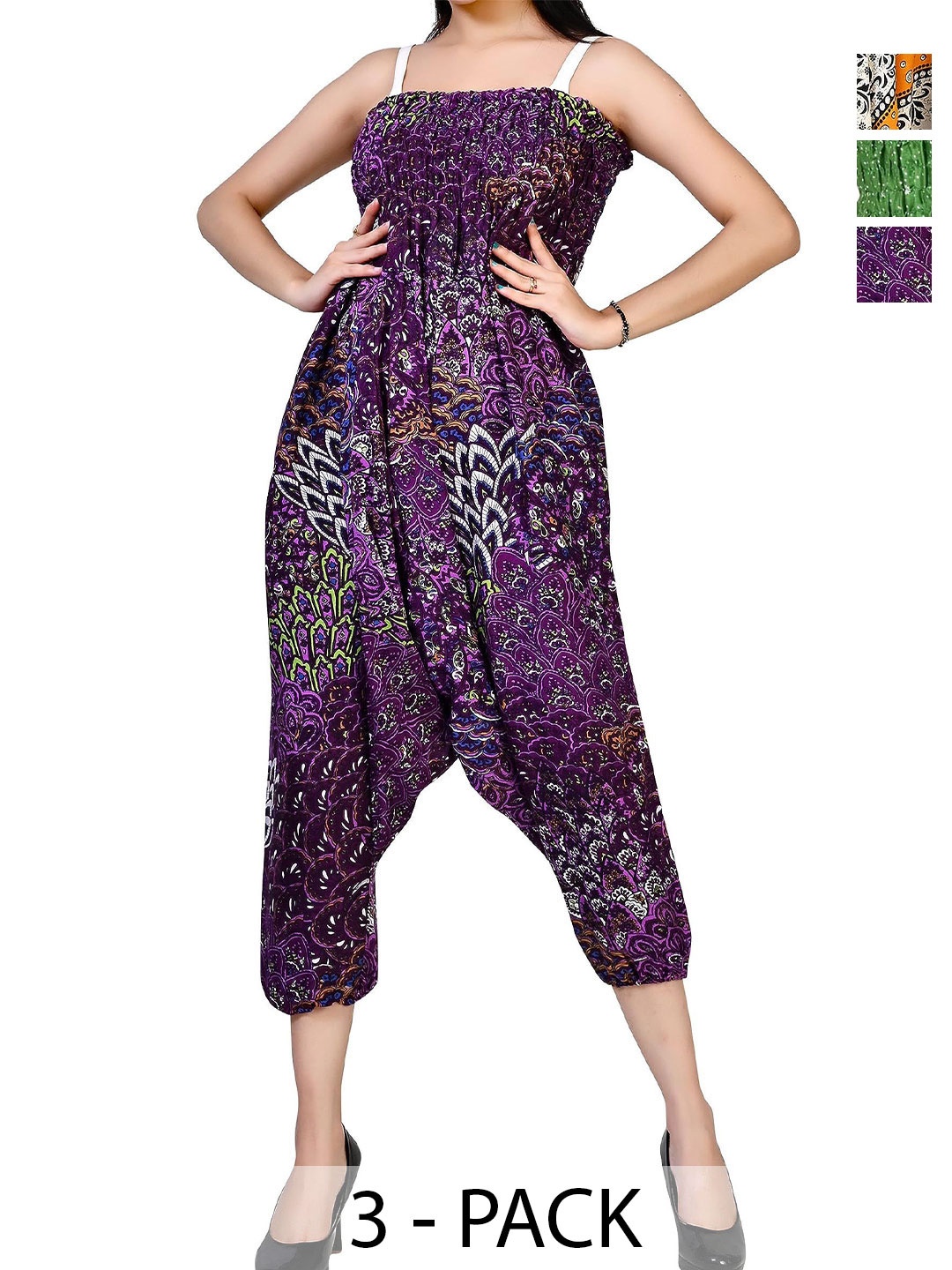 

NarNari Pack Of 3 Printed Mid-Rise Harem Pants, Purple