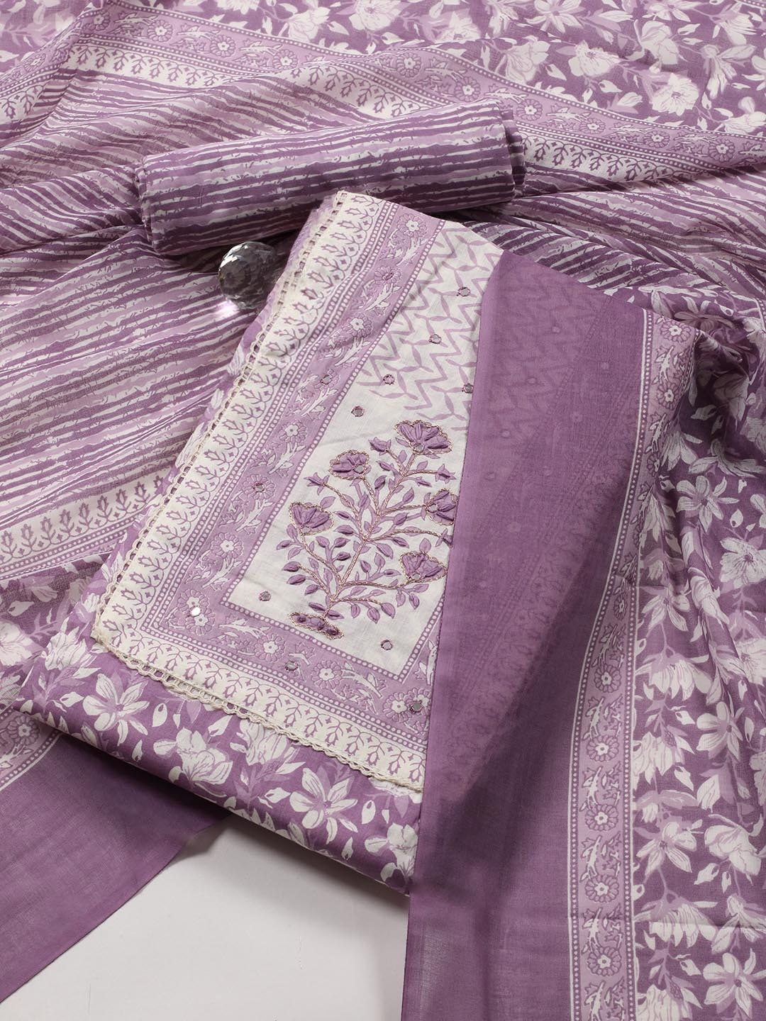 

Meena Bazaar Printed Unstitched Dress Material, Purple
