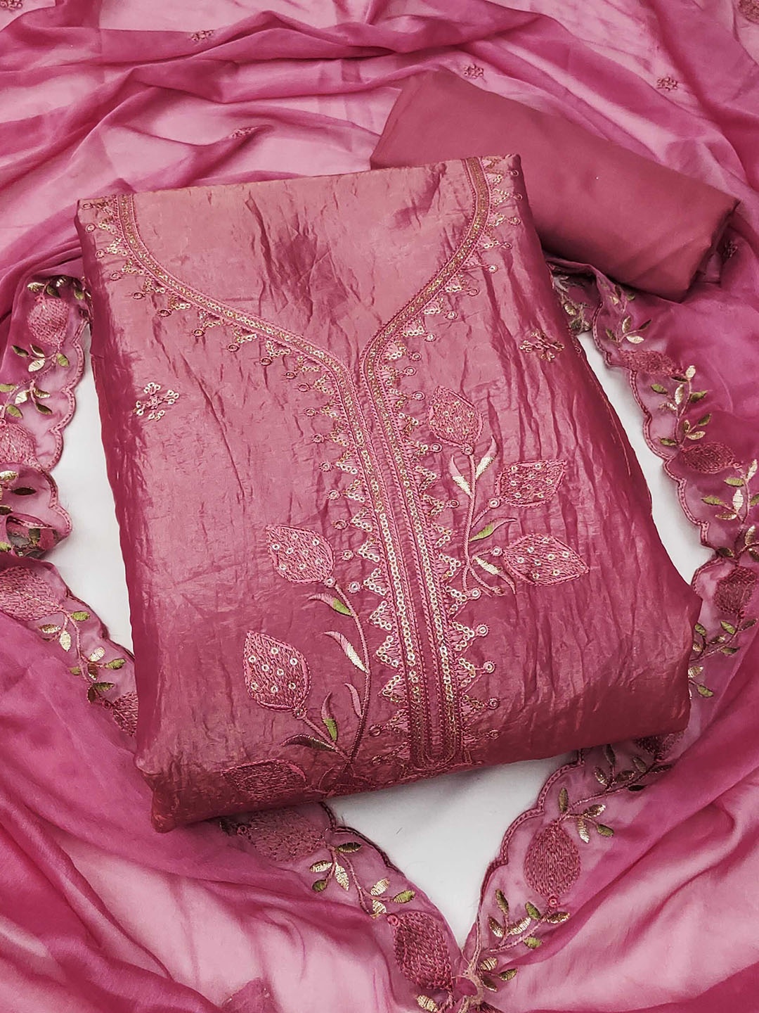 

KALINI Embroidered Pure Silk Unstitched Dress Material, Magenta