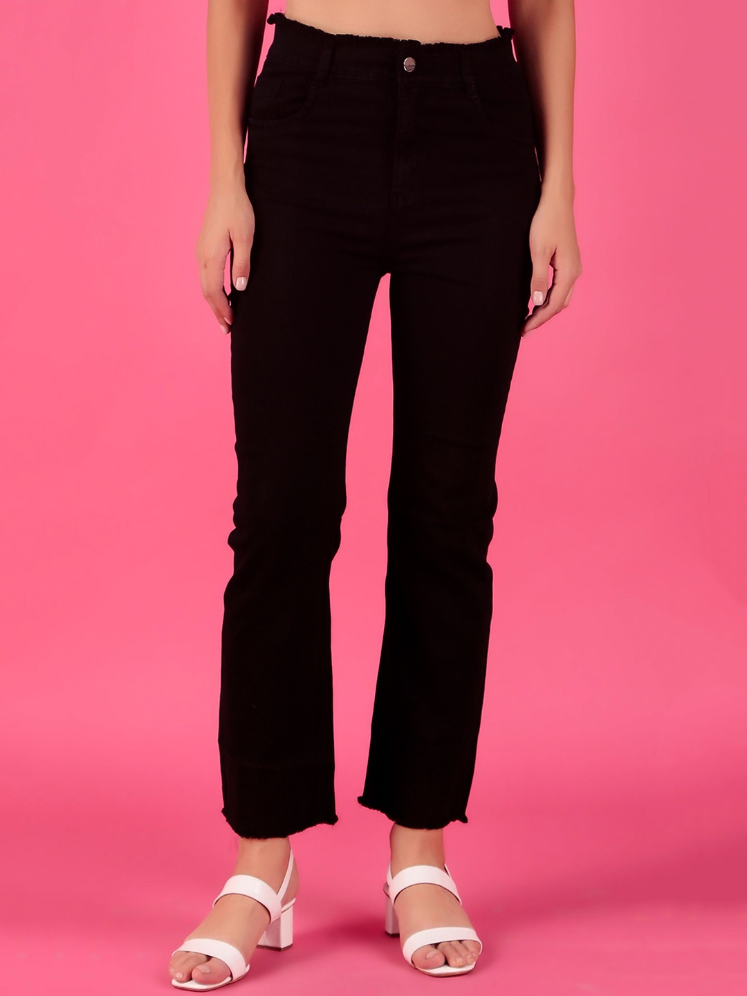 

KASHIAN Women Jean Boyfriend Fit High-Rise Stretchable Jeans, Black