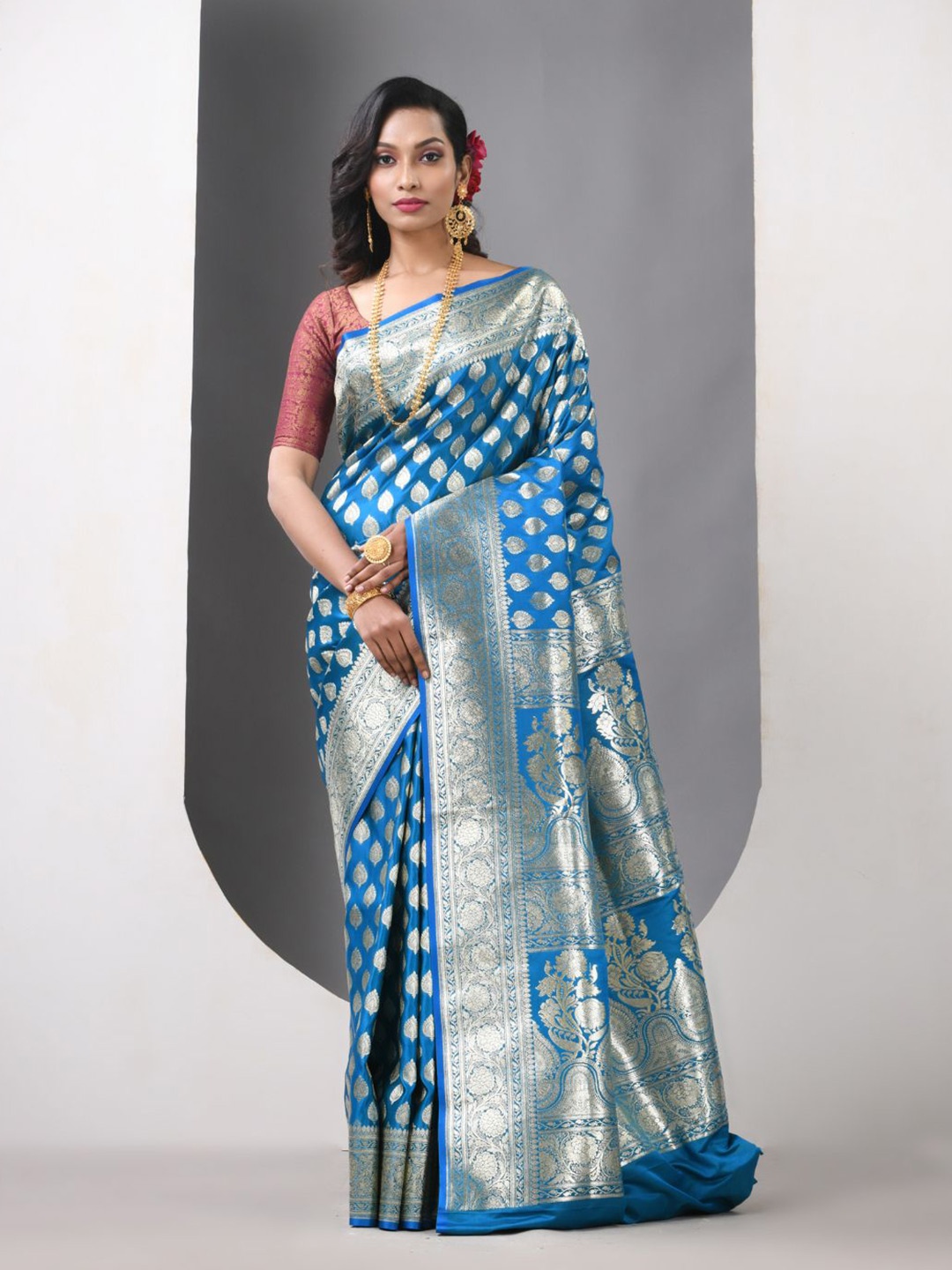 

Charukriti Woven Design Zari Pure Silk Banarasi Saree, Blue