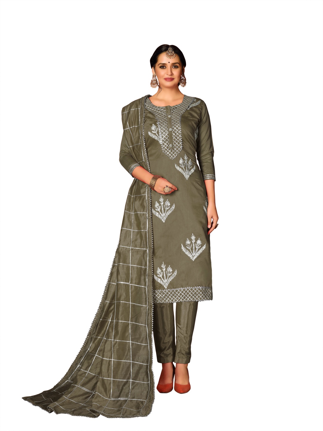 

HERE&NOW Floral Woven Design Unstitched Dress Material, Green