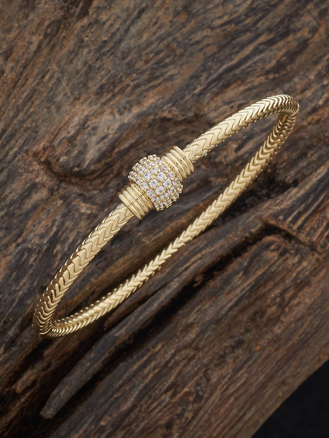 

Kushal's Fashion Jewellery Gold-Plated Zircon-Studded Kada Bangle