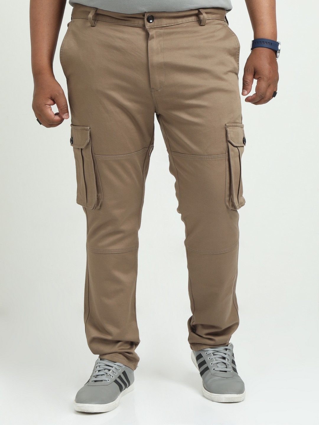 

NEVER NEUD Men Plus Size Relaxed Cargos Trousers, Brown