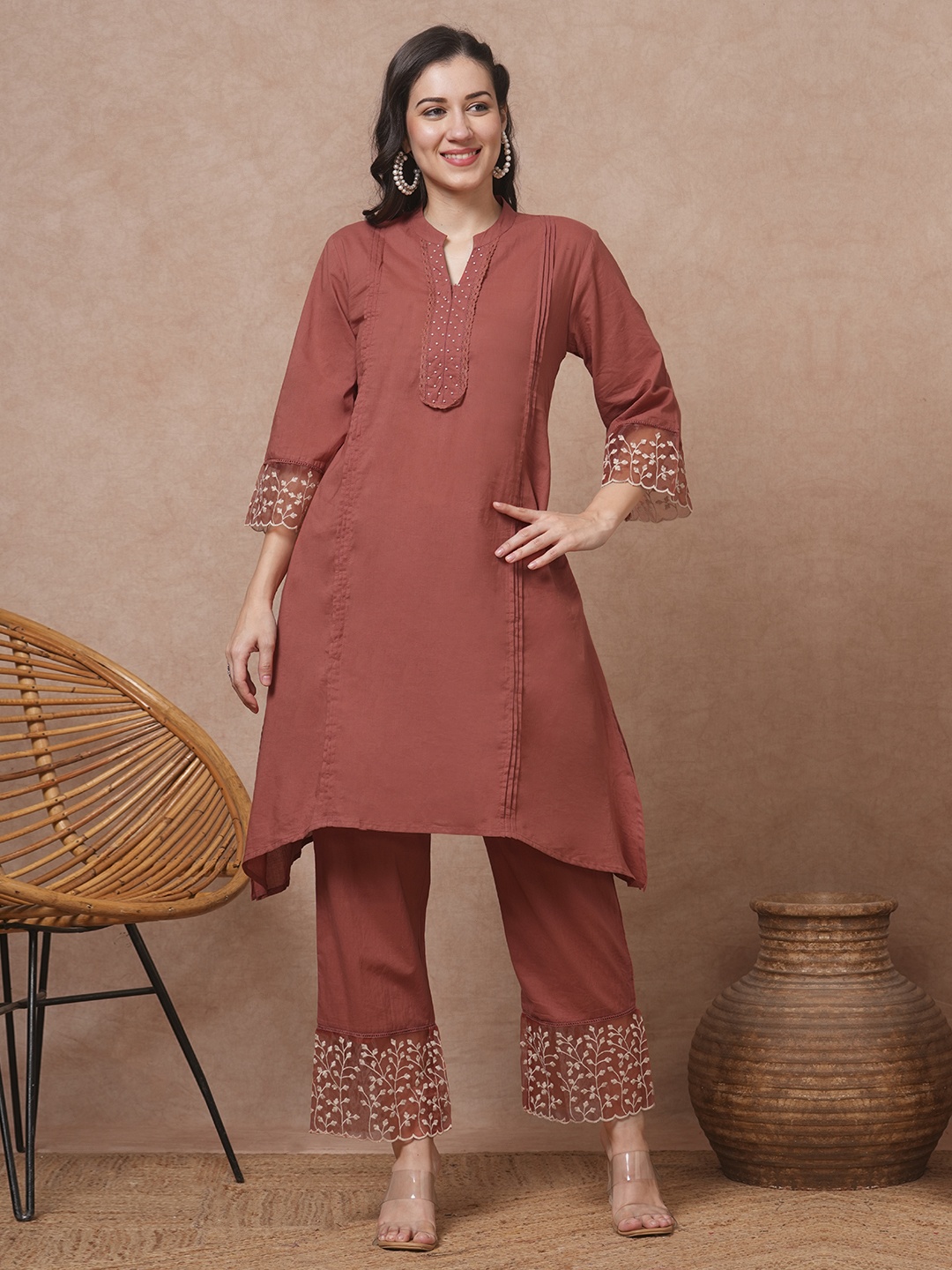 

FASHOR Women's Solid Co-Ord Set, Rust