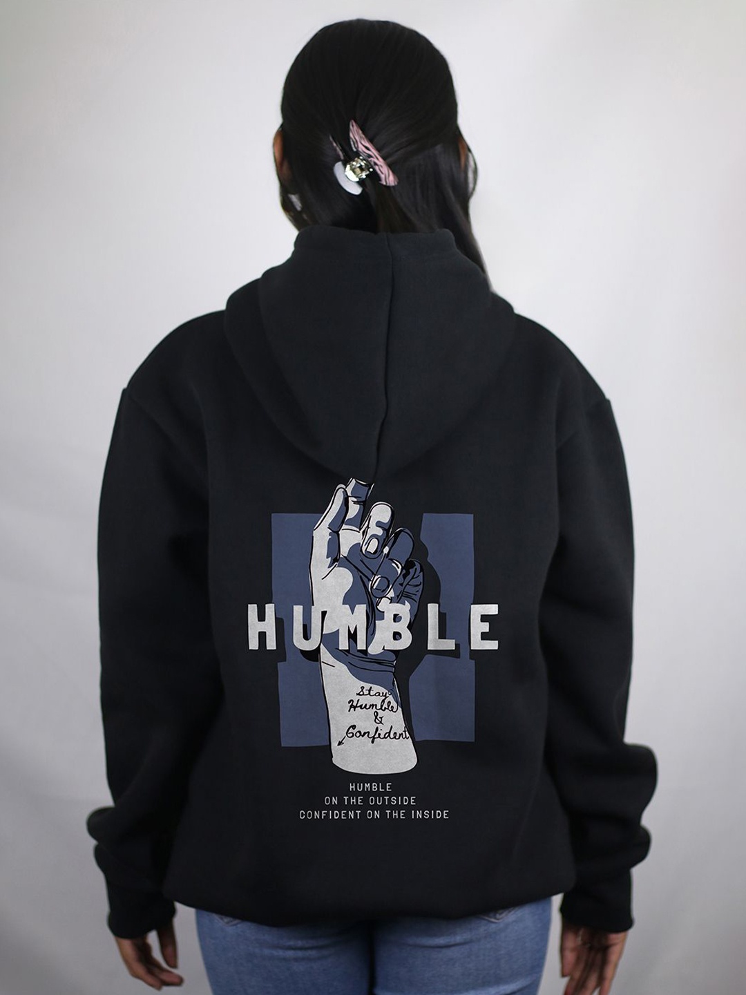 

EKSDEE Women Printed Hooded Sweatshirt, Black