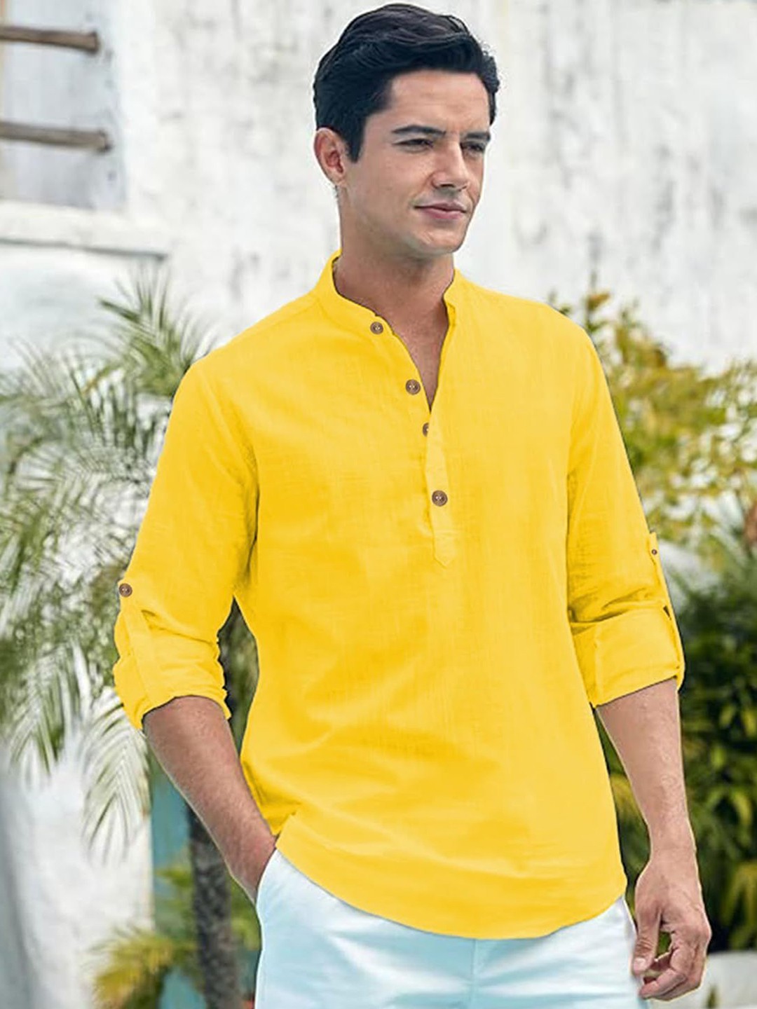 

Vida Loca Band Collar Cotton Straight Kurta, Yellow