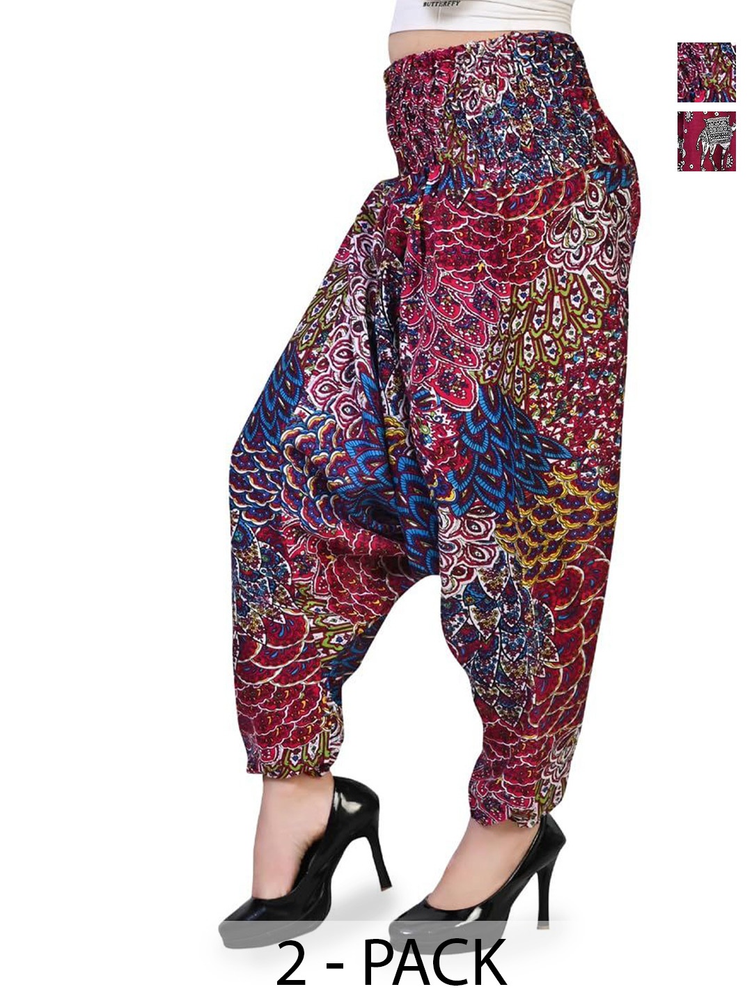 

NarNari Women Pack Of 2 Printed Loose Fit Harem Pants, Red