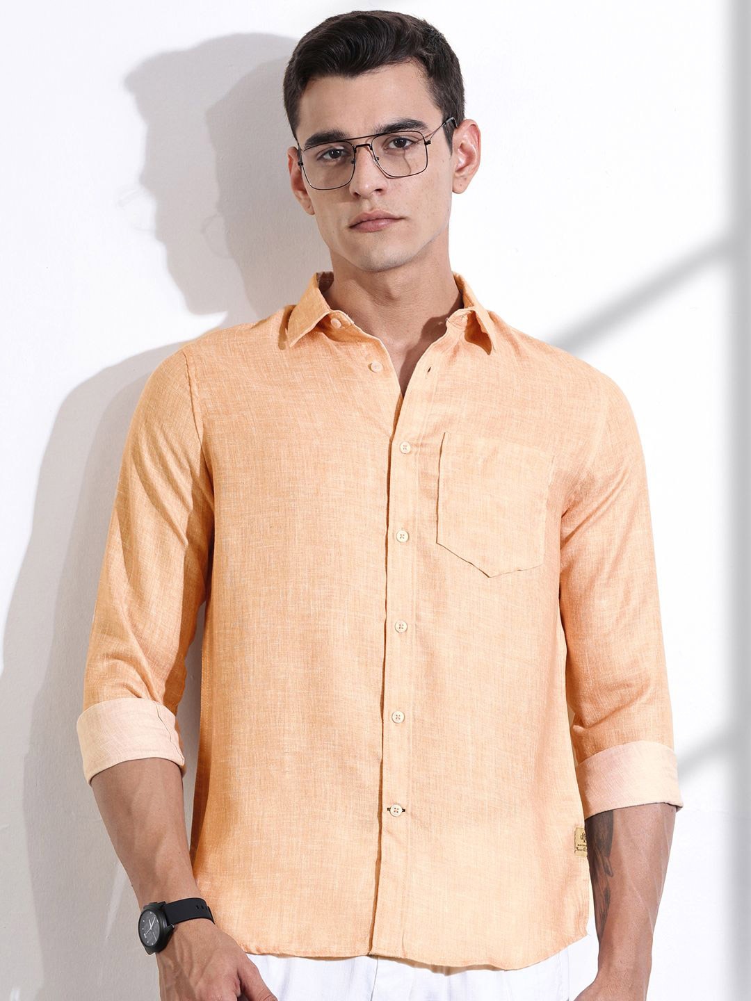 

Thomas Scott Men Classic Slim Fit Opaque Casual Shirt, Orange