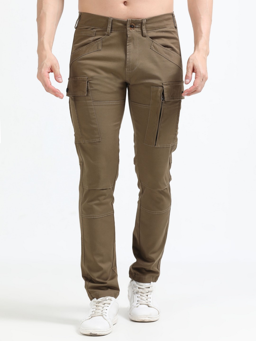 

NEVER NEUD Men Relaxed Heavy Utility Cargos Trousers, Coffee brown