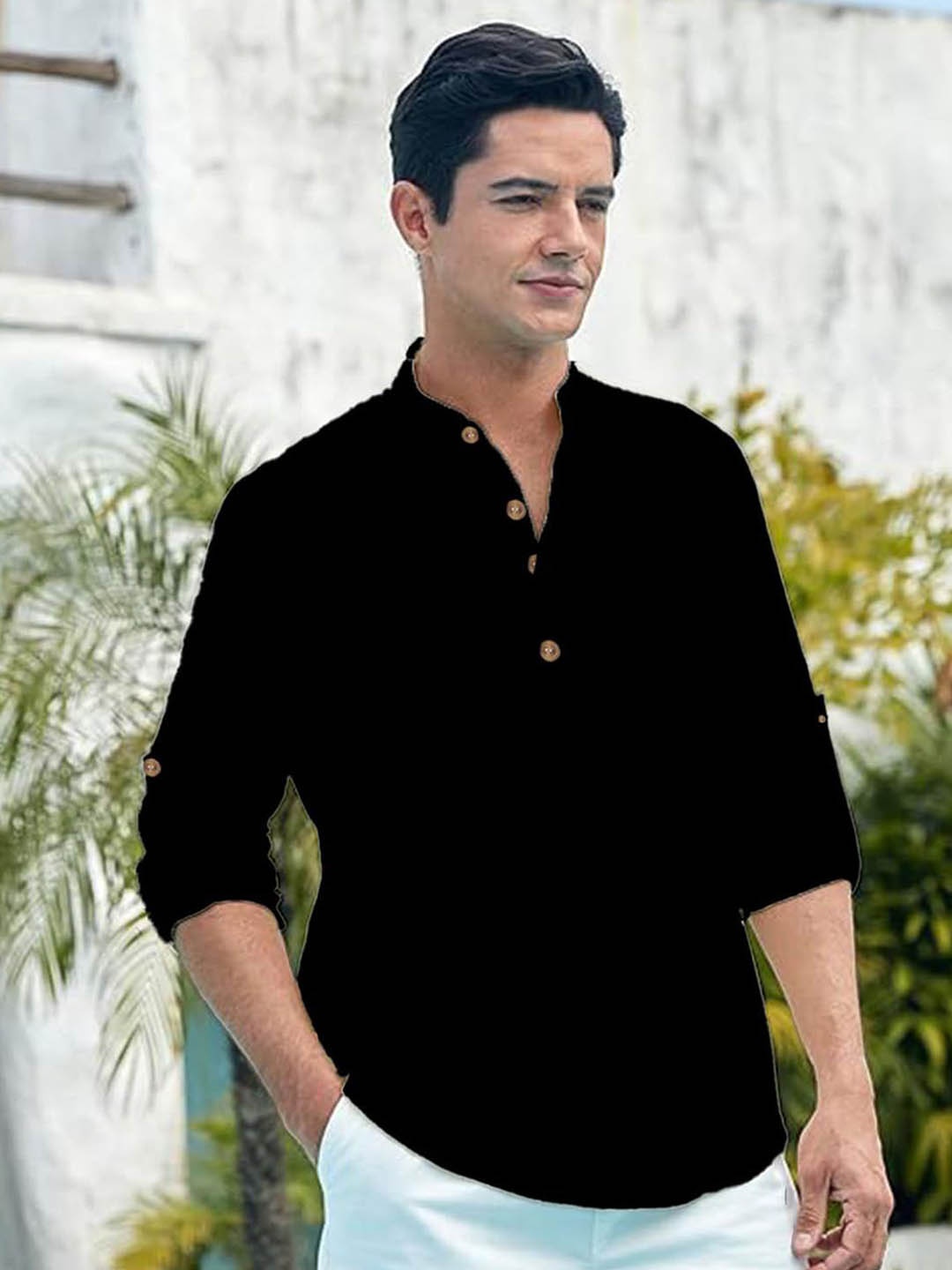 

Vida Loca Band Collar Cotton Straight Kurta, Black