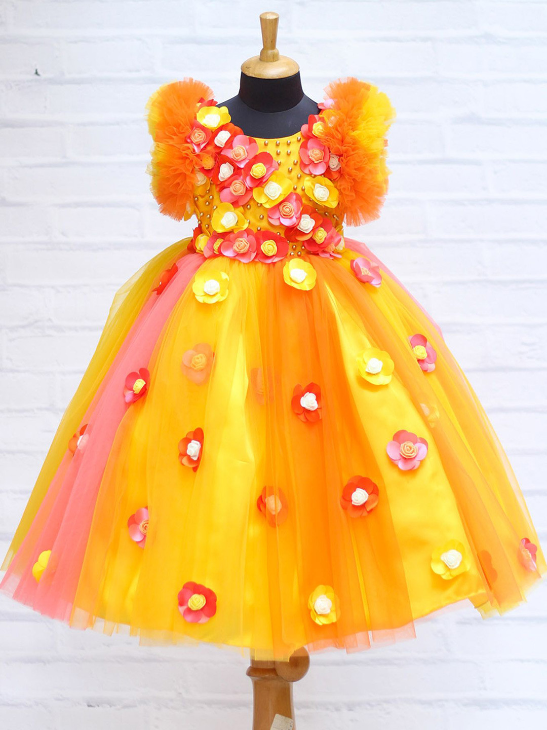 

Li & Li Boutique Girls Li&Li Boutique Orange And Yellow Multi Flower Frock